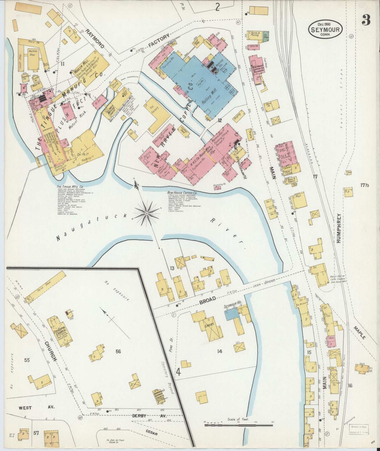 Sanborn Fire Insurance Map from Seymour, New Haven County, Connecticut (1900), Sheet #0003 - Historic Sanborn Fire Insurance Map Print, vintage old map wall art, antique decor, genealogy gift, Connecticut Connecticut map