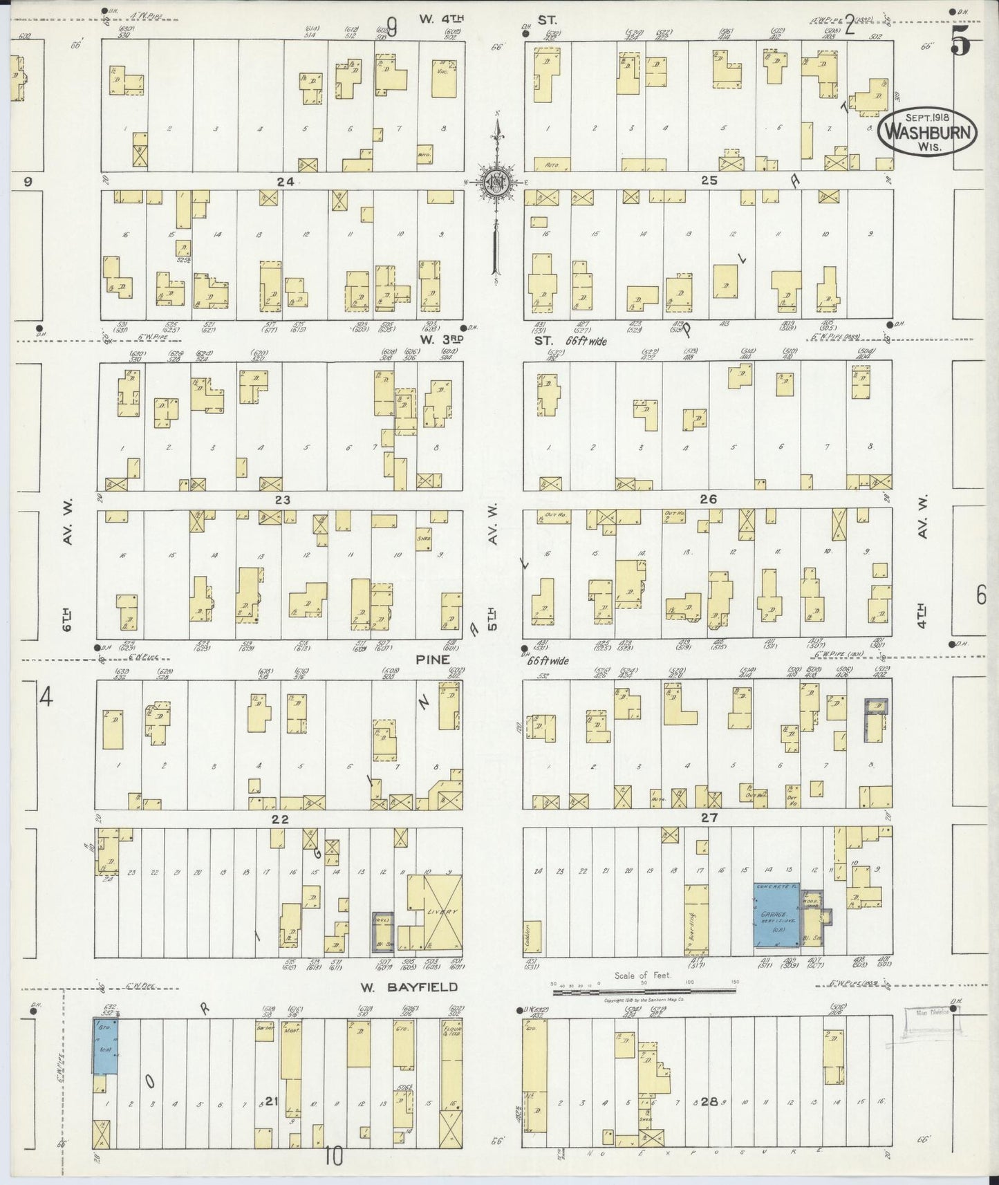 Sanborn Fire Insurance Map from Washburn, Bayfield County, Wisconsin (1918), Sheet #0005 - Historic Sanborn Fire Insurance Map Print, vintage old map wall art, antique decor, genealogy gift, Wisconsin Wisconsin map