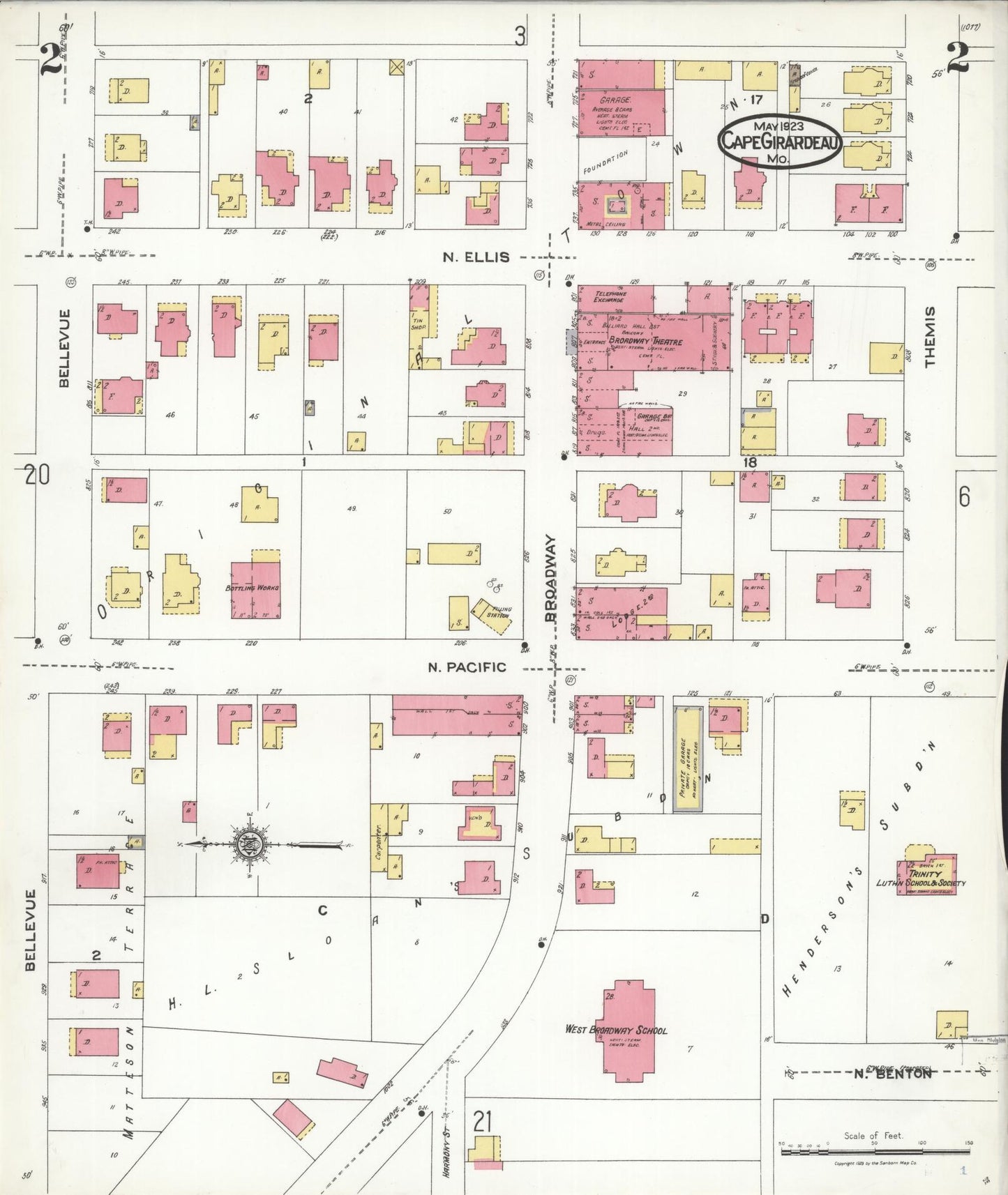 Sanborn Fire Insurance Map from Cape Girardeau, Cape Girardeau County, Missouri (1923), Sheet #0002 - Historic Sanborn Fire Insurance Map Print, vintage old map wall art, antique decor, genealogy gift, Missouri Missouri map