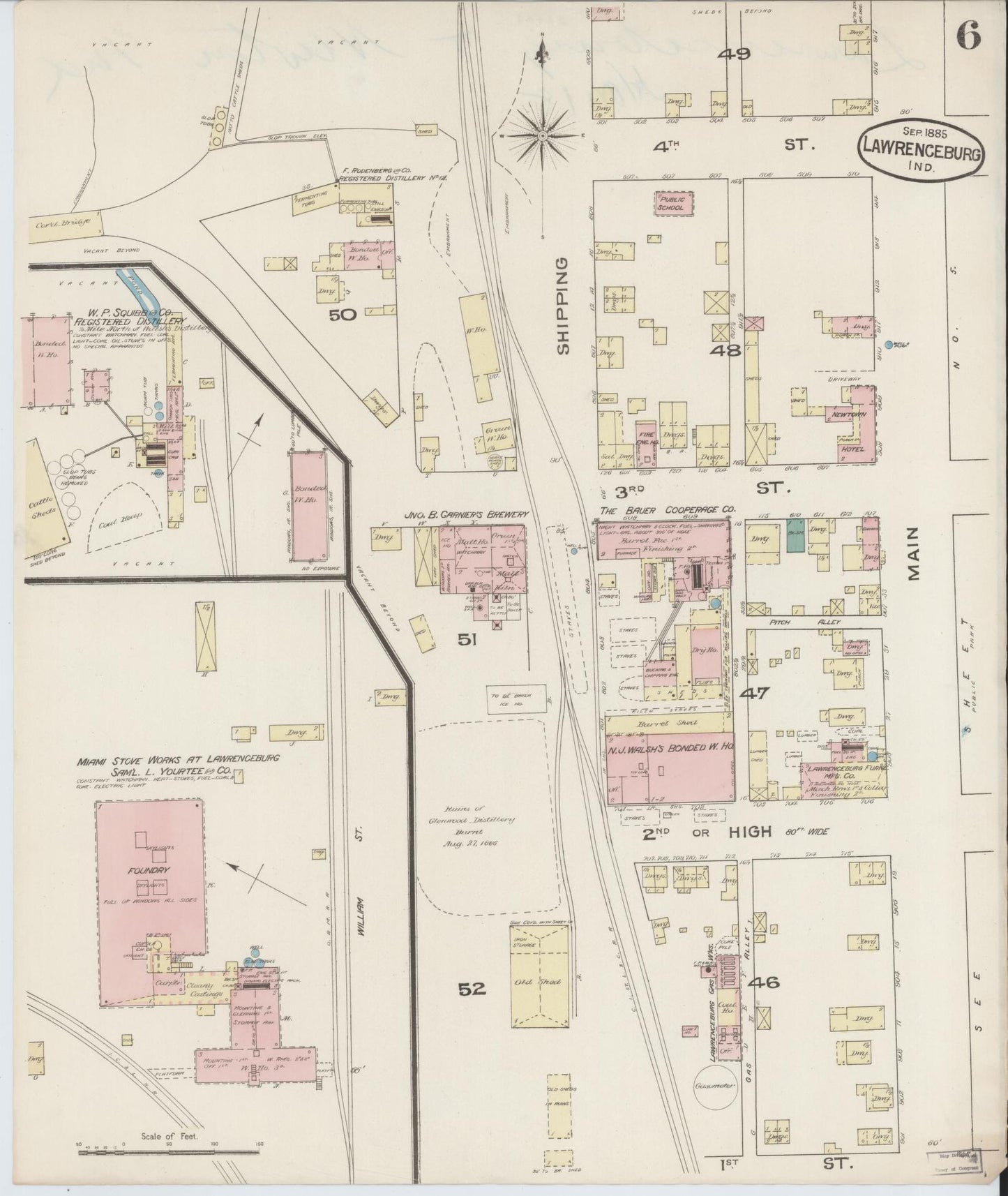 Sanborn Fire Insurance Map from Lawrenceburg, Dearborn County, Indiana (1885), Sheet #0006 - Complete Map Set gallery image, historic Sanborn map, vintage wall art, Indiana Indiana