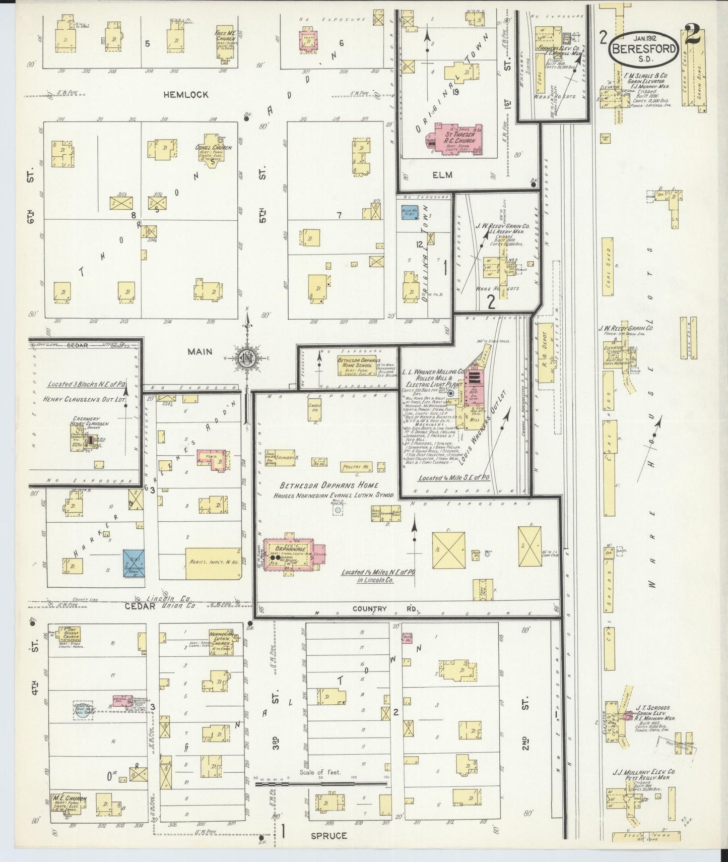 Sanborn Fire Insurance Map from Beresford, Union And Lincoln Counties, South Dakota (1912), Sheet #0002 - Complete Map Set gallery image, historic Sanborn map, vintage wall art, South Dakota South Dakota