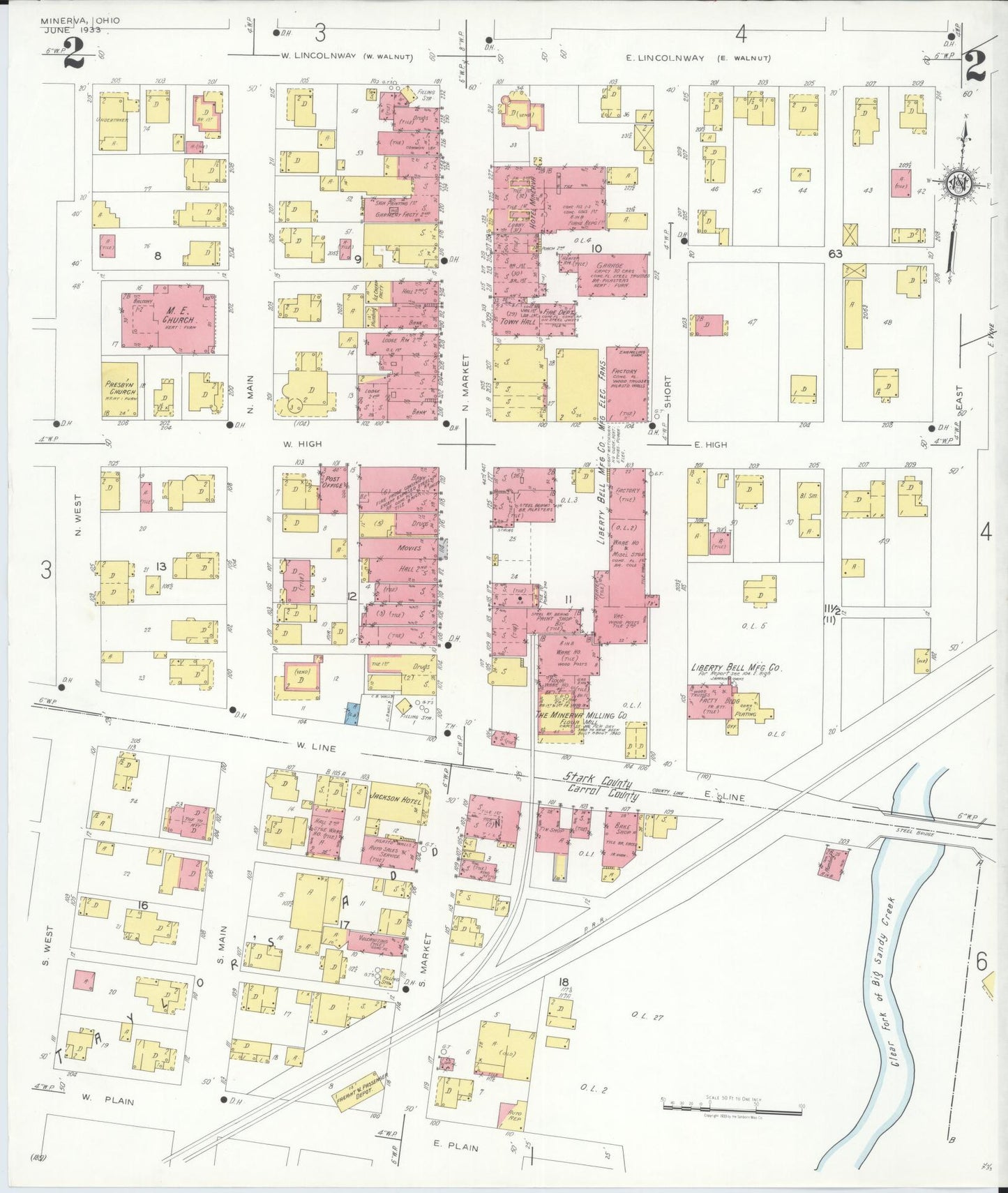 Sanborn Fire Insurance Map from Minerva, Stark And Carroll Counties, Ohio (1933), Sheet #0002 - Complete Map Set gallery image, historic Sanborn map, vintage wall art, Ohio Ohio
