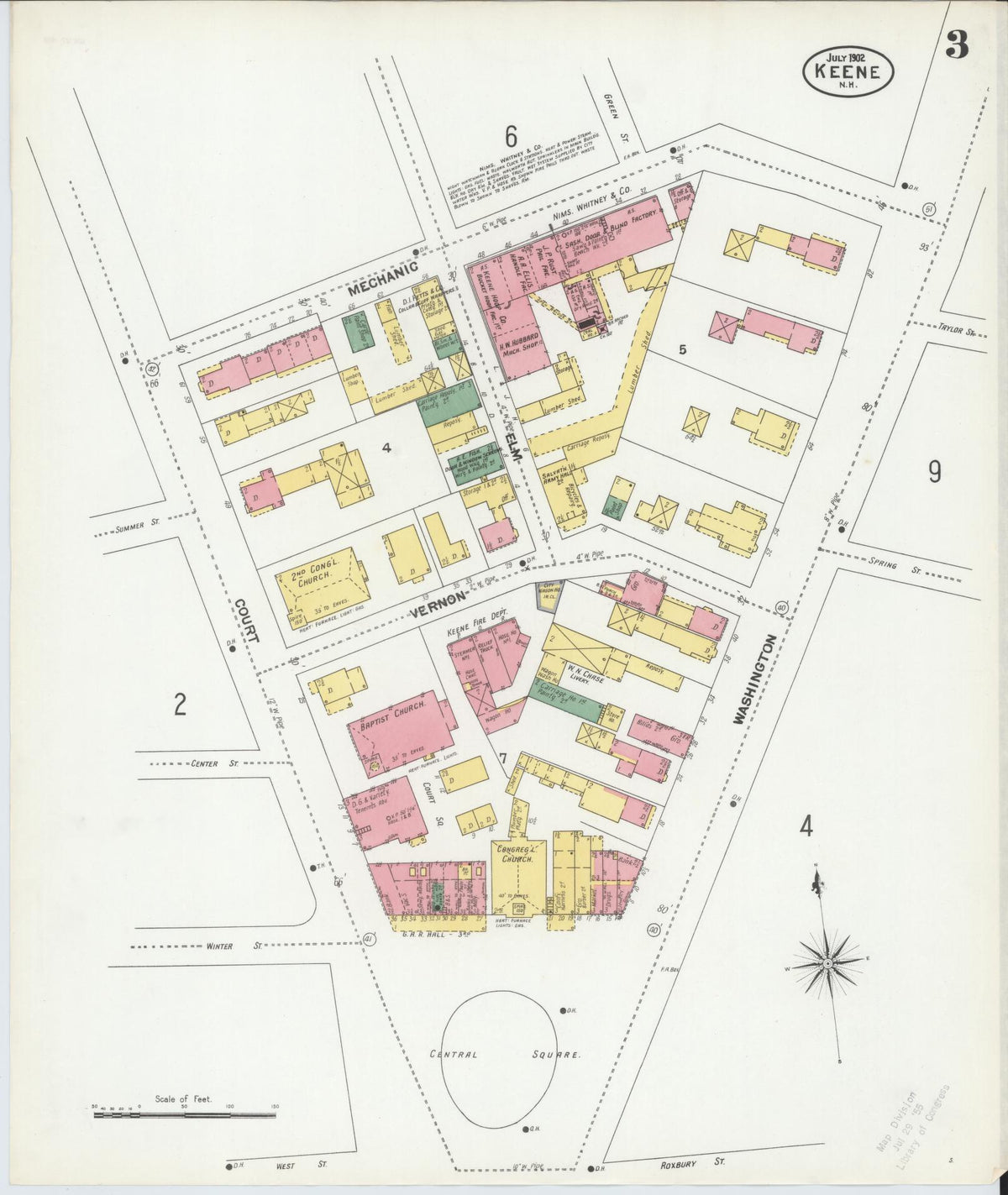 Sanborn Fire Insurance Map from Keene, Cheshire County, New Hampshire (1902), Sheet #0003 - Historic Sanborn Fire Insurance Map Print, vintage old map wall art, antique decor, genealogy gift, New Hampshire New Hampshire map