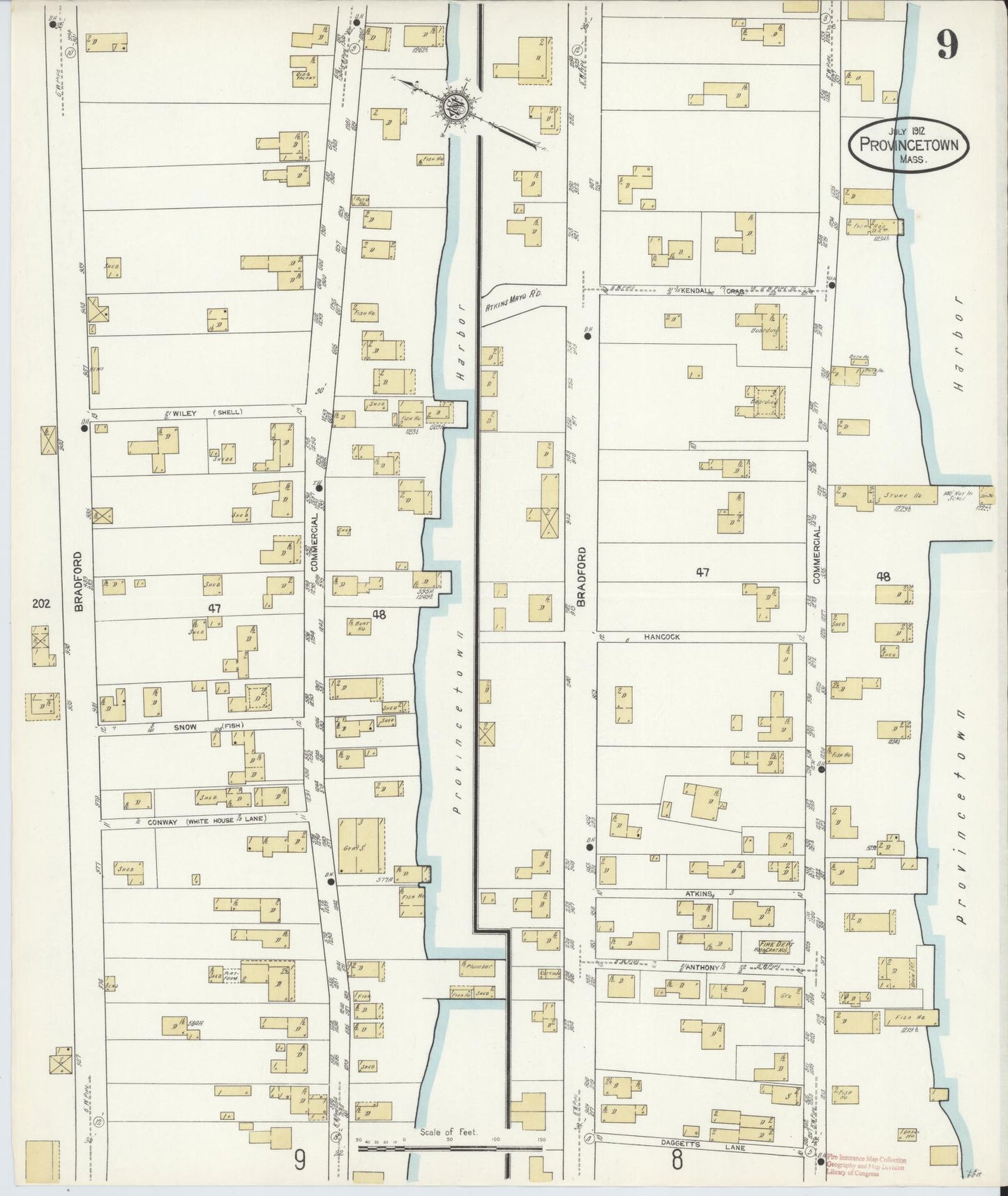 Sanborn Fire Insurance Map from Provincetown, Barnstable County, Massachusetts (1912), Sheet #0009 - Complete Map Set gallery image, historic Sanborn map, vintage wall art, Massachusetts Massachusetts