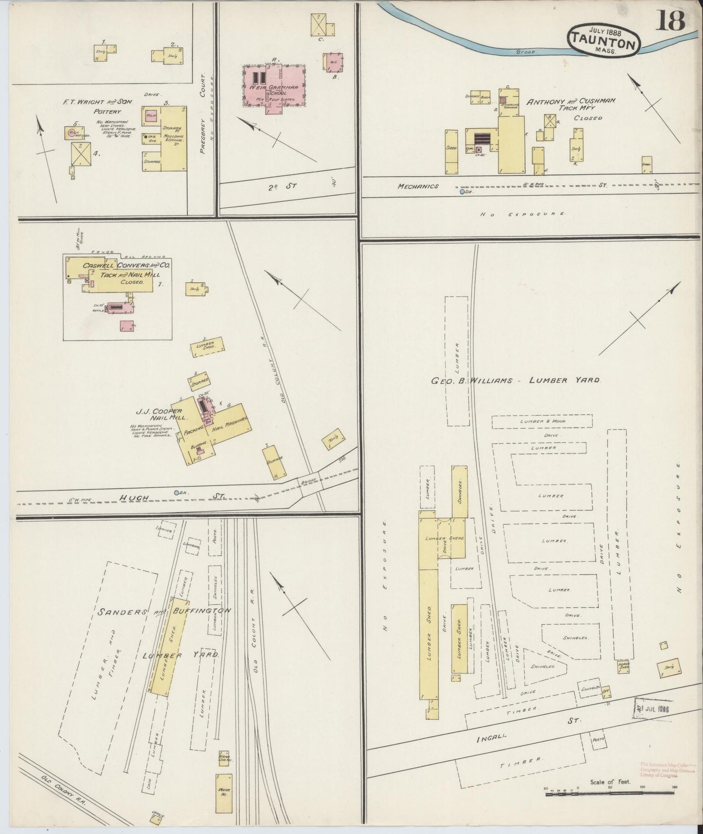 Sanborn Fire Insurance Map from Taunton, Bristol County, Massachusetts (1888), Sheet #0018 - Historic Sanborn Fire Insurance Map Print, vintage old map wall art, antique decor, genealogy gift, Massachusetts Massachusetts map