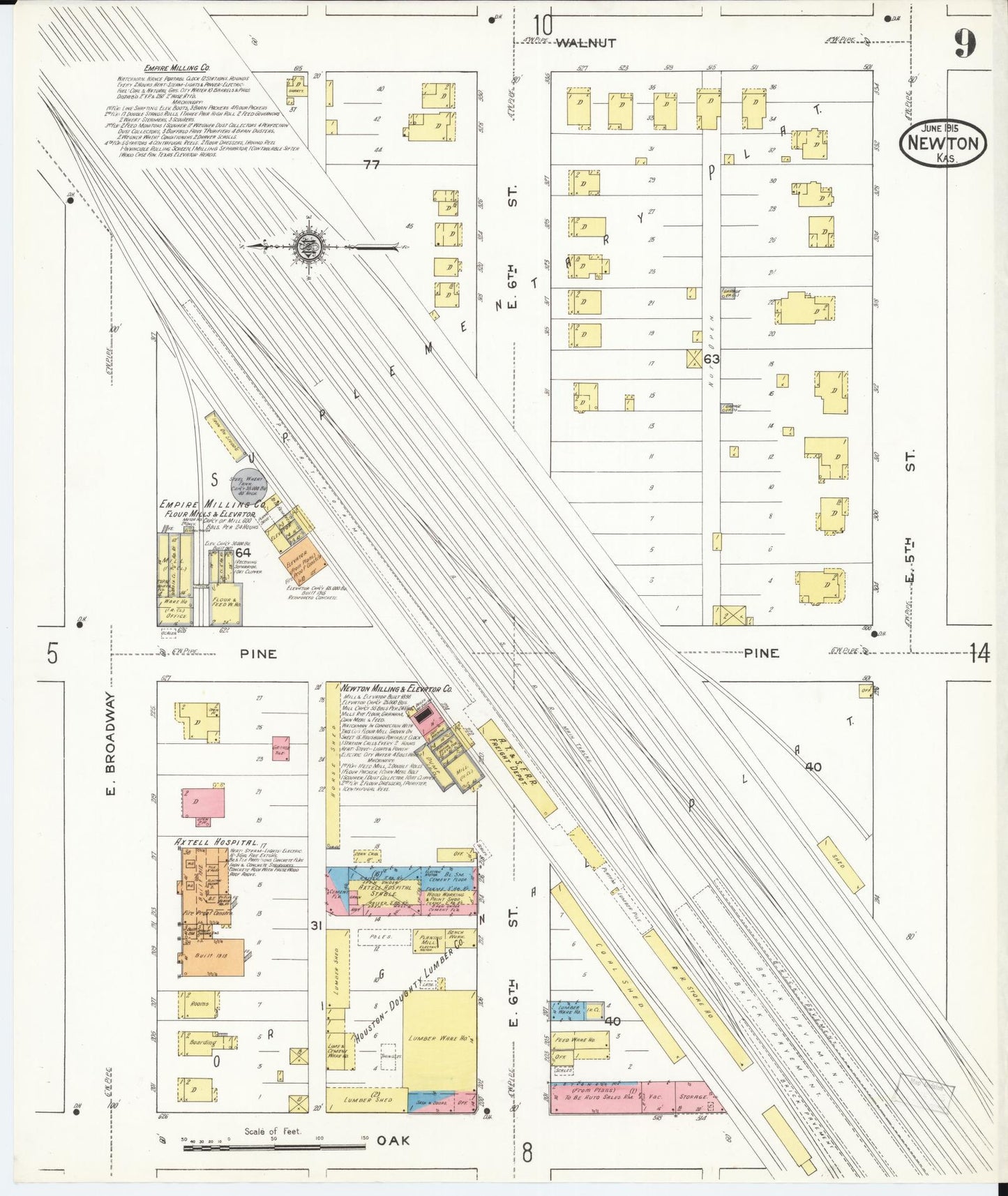Sanborn Fire Insurance Map from Newton, Harvey County, Kansas (1915), Sheet #0009 - Historic Sanborn Fire Insurance Map Print, vintage old map wall art, antique decor, genealogy gift, Kansas Kansas map
