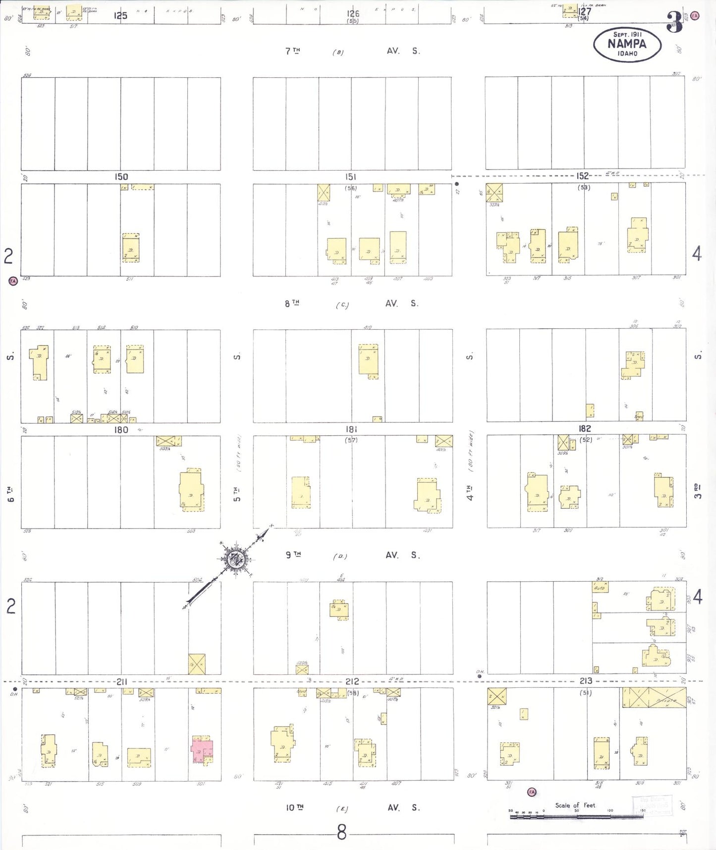Sanborn Fire Insurance Map from Nampa, Canyon County, Idaho (1911), Sheet #0003 - Historic Sanborn Fire Insurance Map Print, vintage old map wall art, antique decor, genealogy gift, Idaho Idaho map