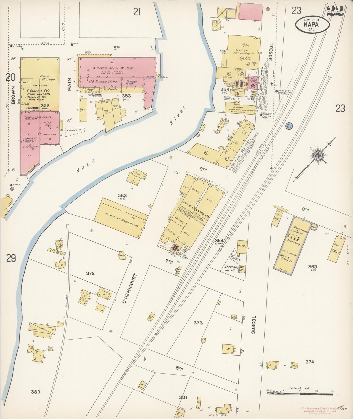 Sanborn Fire Insurance Map from Napa, Napa County, California (1910), Sheet #0022 - Historic Sanborn Fire Insurance Map Print, vintage old map wall art, antique decor, genealogy gift, California California map