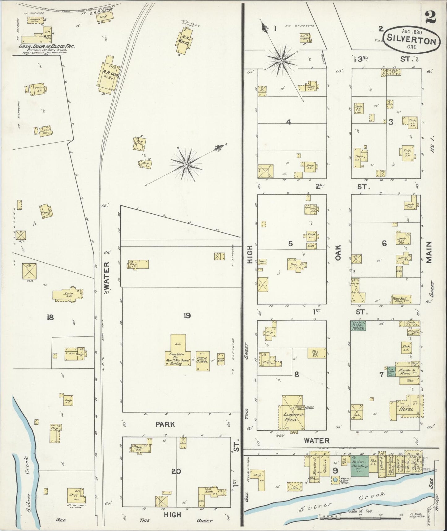 Sanborn Fire Insurance Map from Silverton, Marion County, Oregon (1890), Sheet #0002 - Complete Map Set gallery image, historic Sanborn map, vintage wall art, Oregon Oregon