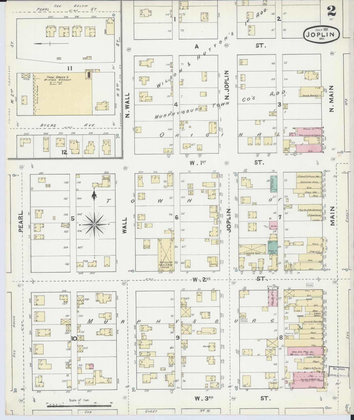 Sanborn Fire Insurance Map from Joplin, Jasper County, Missouri (1891), Sheet #0002 - Historic Sanborn Fire Insurance Map Print, vintage old map wall art, antique decor, genealogy gift, Missouri Missouri map