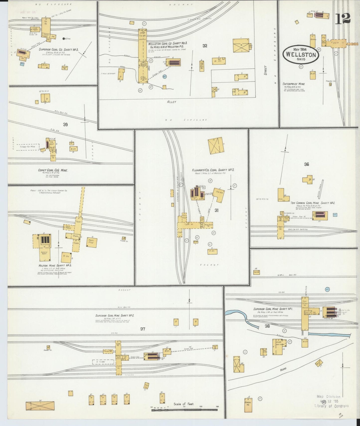 Sanborn Fire Insurance Map from Wellston, Jackson County, Ohio (1904), Sheet #0012 - Historic Sanborn Fire Insurance Map Print, vintage old map wall art, antique decor, genealogy gift, Ohio Ohio map