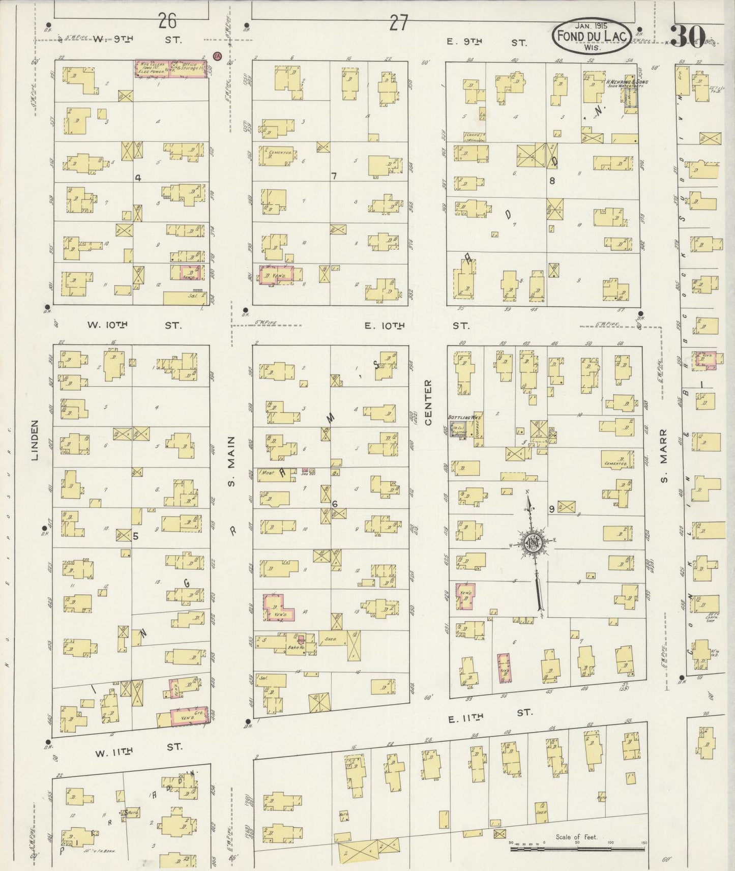 Sanborn Fire Insurance Map from Fond du Lac, Fond du Lac County, Wisconsin (1915), Sheet #0030 - Historic Sanborn Fire Insurance Map Print, vintage old map wall art, antique decor, genealogy gift, Wisconsin Wisconsin map