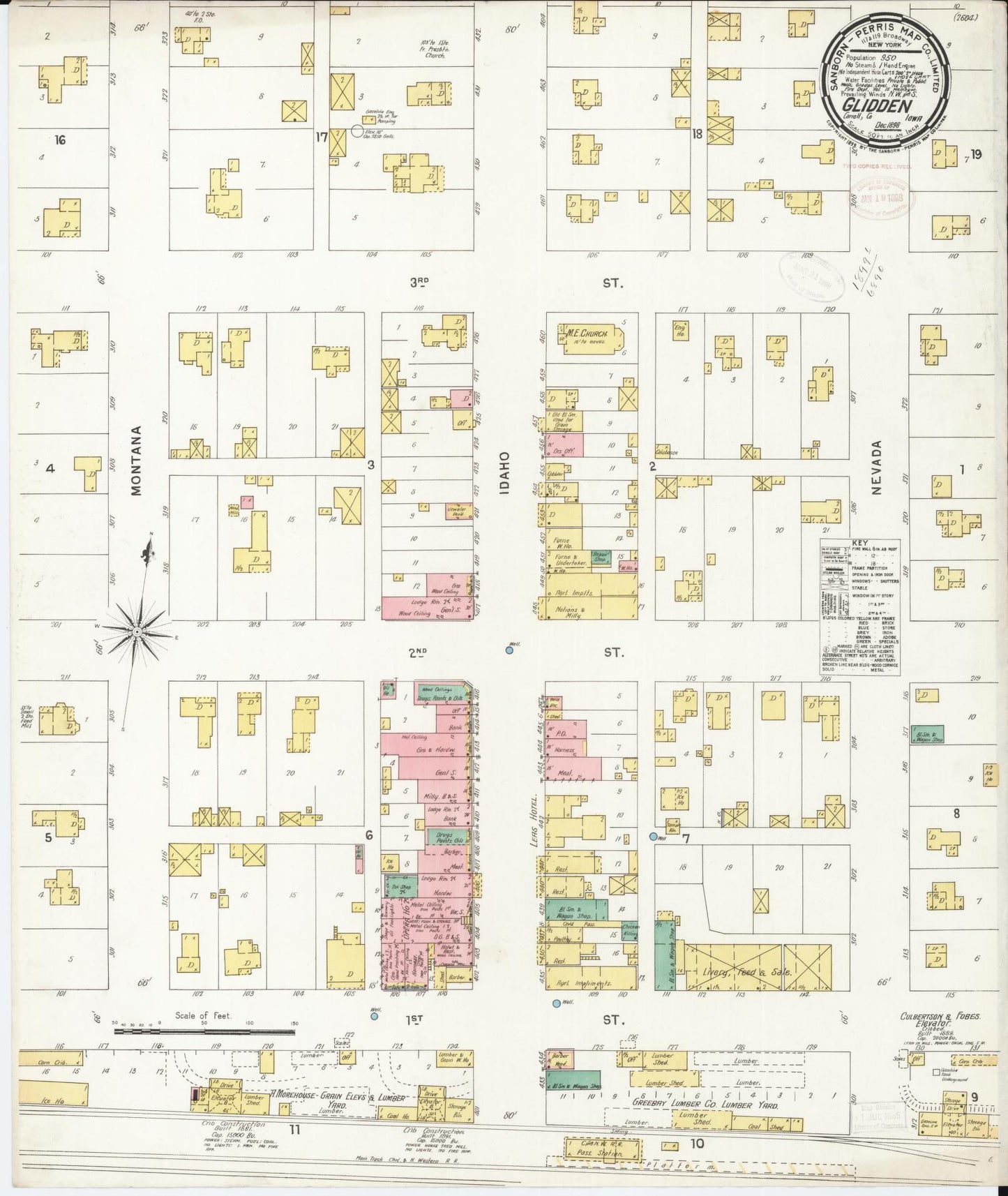 Sanborn Fire Insurance Map from Glidden, Carroll County, Iowa (1898), Sheet #0001 - Historic Sanborn Fire Insurance Map Print, vintage old map wall art