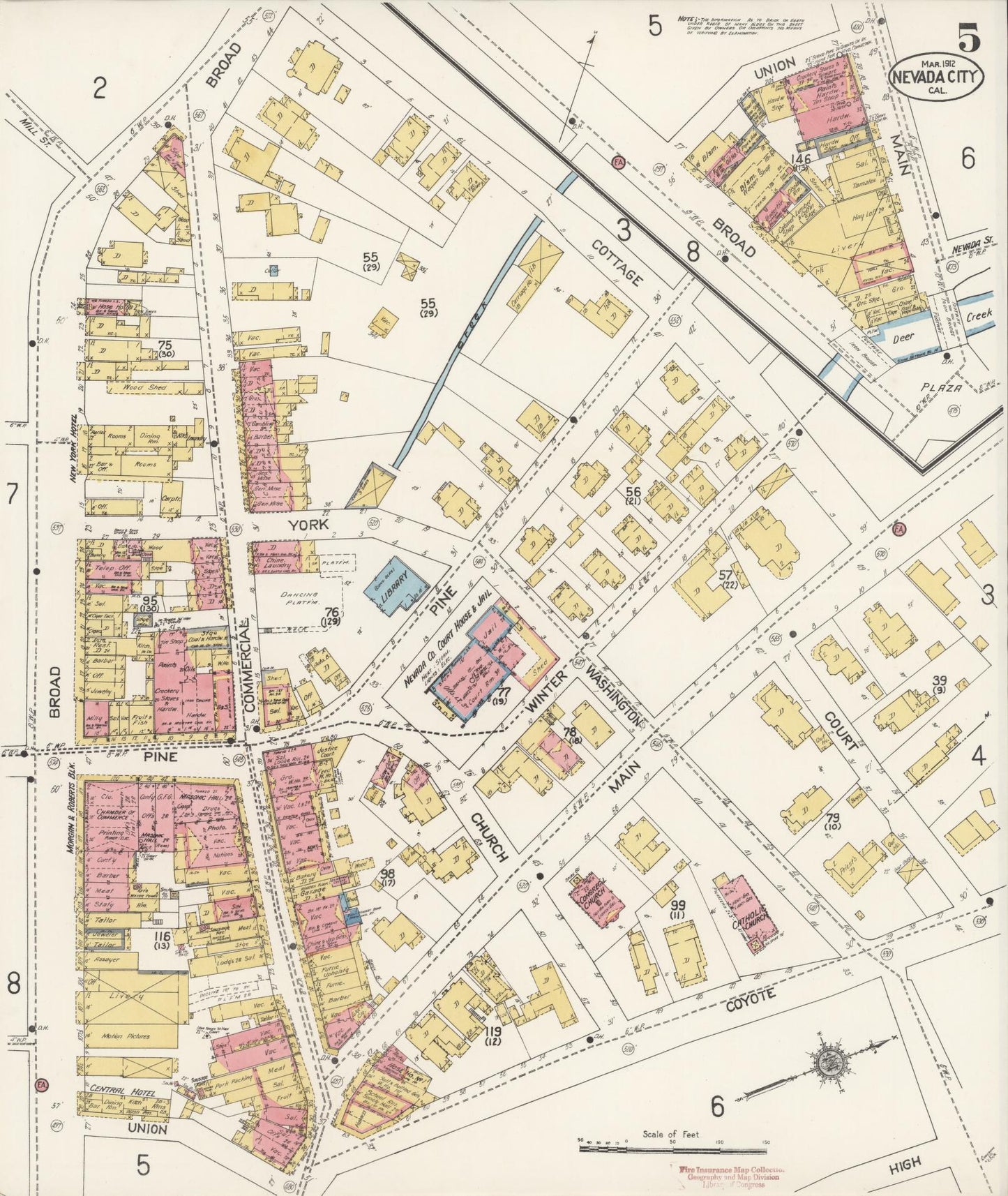 Sanborn Fire Insurance Map from Nevada City, Nevada County, California (1912), Sheet #0005 - Historic Sanborn Fire Insurance Map Print, vintage old map wall art, antique decor, genealogy gift, California California map