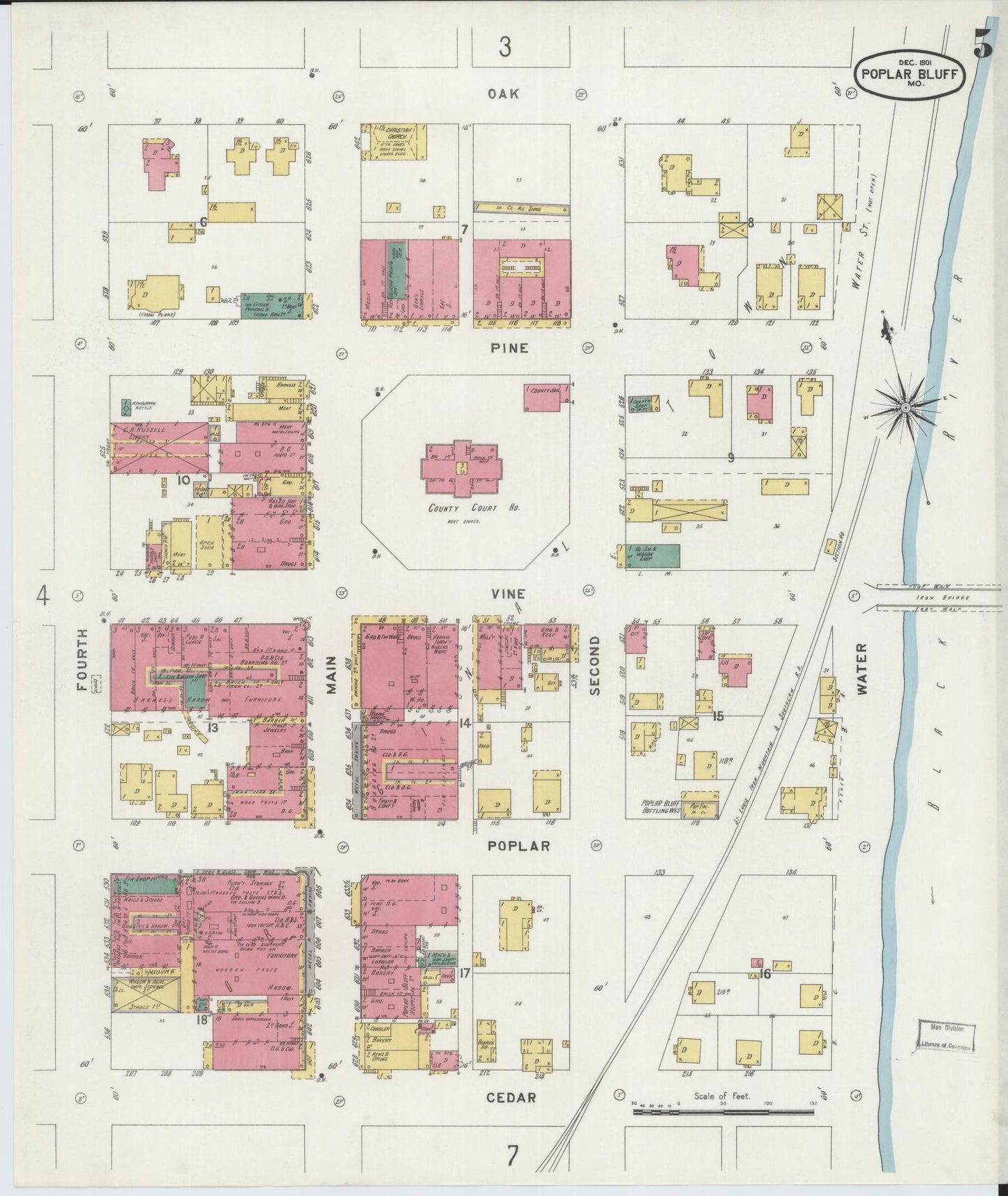 Sanborn Fire Insurance Map from Poplar Bluff, Butler County, Missouri (1901), Sheet #0005 - Historic Sanborn Fire Insurance Map Print, vintage old map wall art, antique decor, genealogy gift, Missouri Missouri map