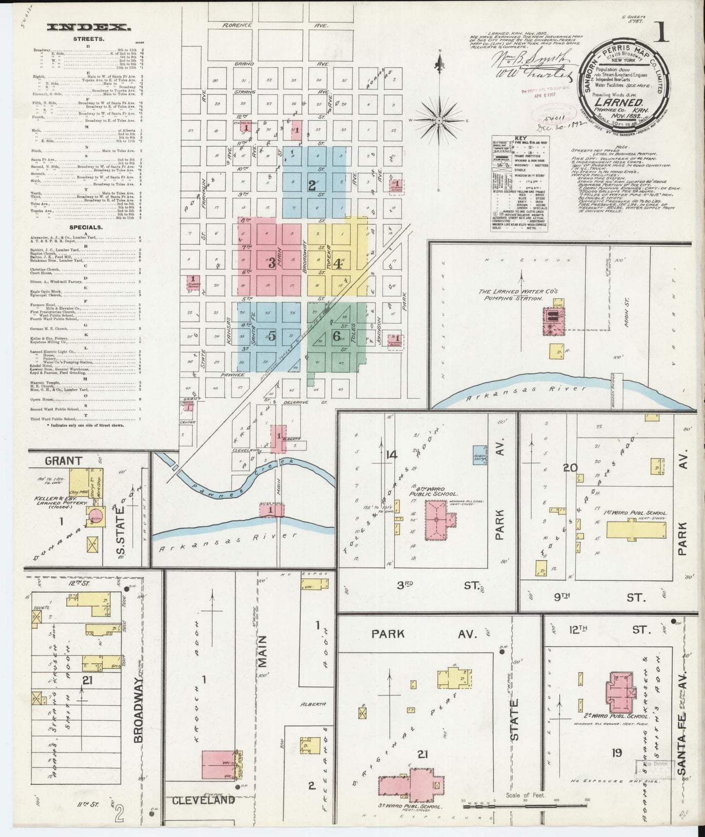 Sanborn Fire Insurance Map from Larned, Pawnee County, Kansas (1892), Sheet #0001 - Historic Sanborn Fire Insurance Map Print, vintage old map wall art, antique decor, genealogy gift, Kansas Kansas map