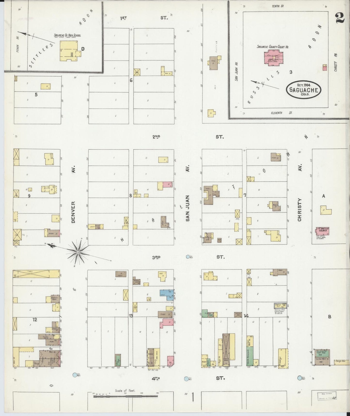 Sanborn Fire Insurance Map from Saguache, Saguache County, Colorado (1904), Sheet #0002 - Historic Sanborn Fire Insurance Map Print, vintage old map wall art, antique decor, genealogy gift, Colorado Colorado map