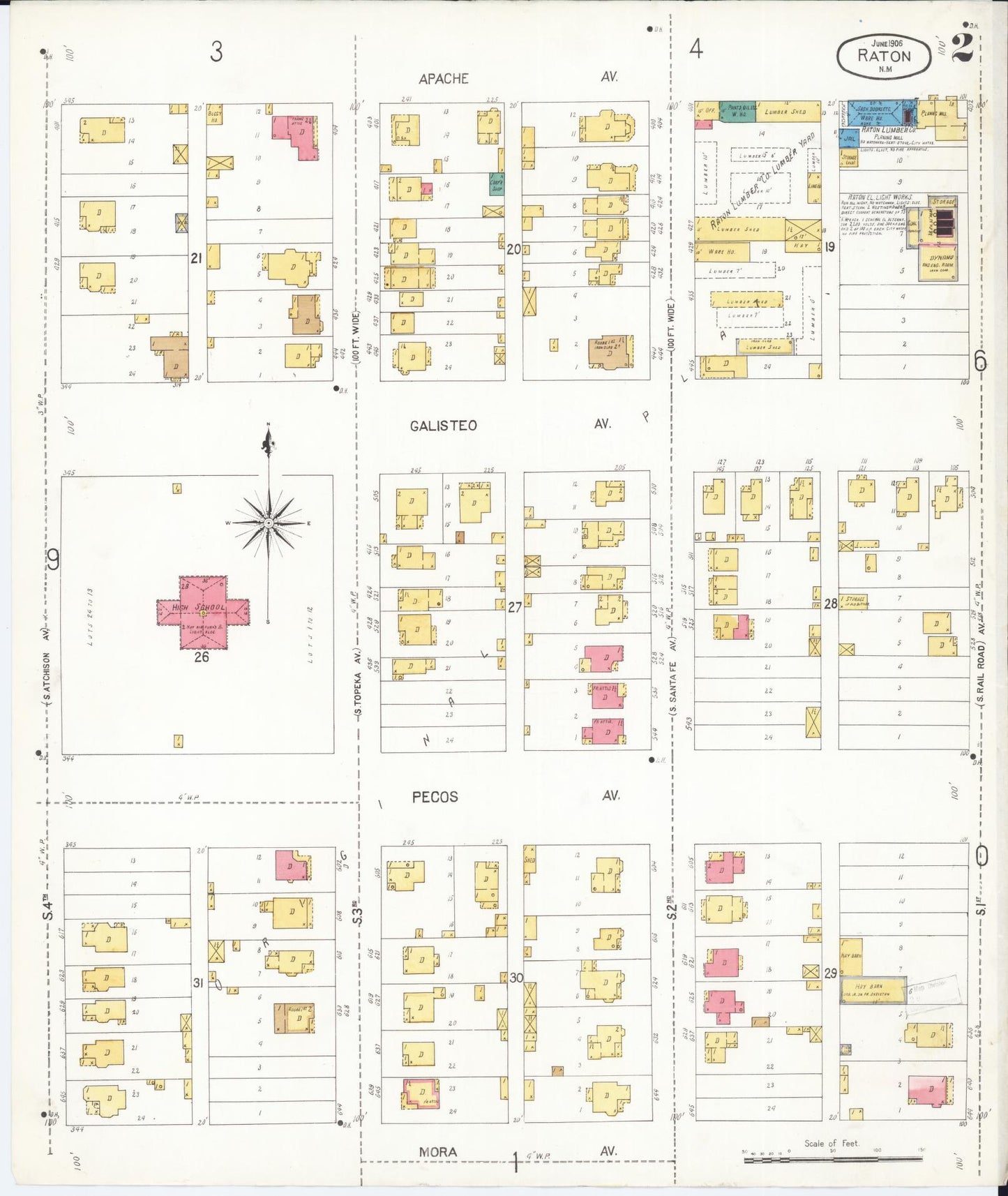 Sanborn Fire Insurance Map from Raton, Colfax County, New Mexico (1906), Sheet #0002 - Historic Sanborn Fire Insurance Map Print, vintage old map wall art, antique decor, genealogy gift, New Mexico New Mexico map