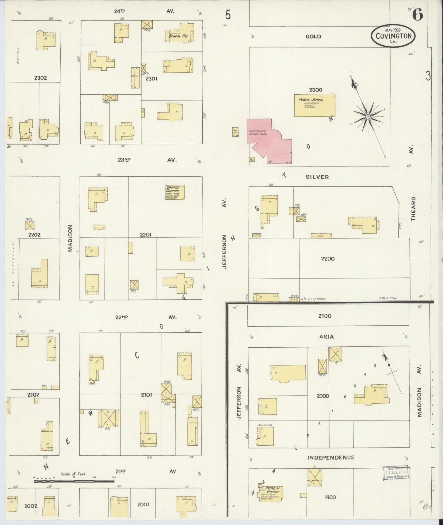 Sanborn Fire Insurance Map from Covington, Saint Tammany Parish, Louisiana (1909), Sheet #0006 - Complete Map Set gallery image, historic Sanborn map, vintage wall art, Louisiana Louisiana