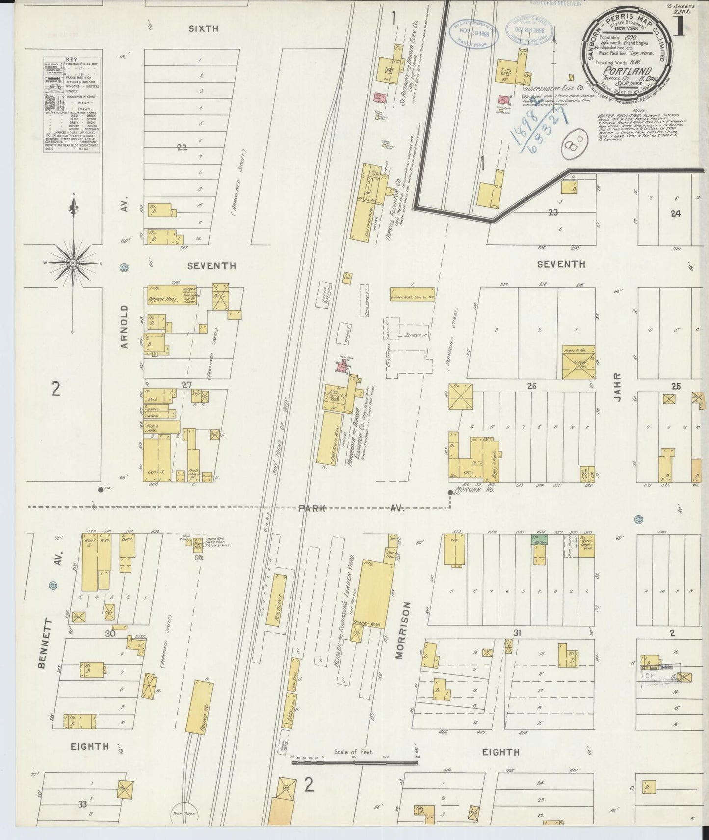 Sanborn Fire Insurance Map from Portland, Traill County, North Dakota (1898), Sheet #0001 - Historic Sanborn Fire Insurance Map Print, vintage old map wall art, antique decor, genealogy gift, North Dakota North Dakota map