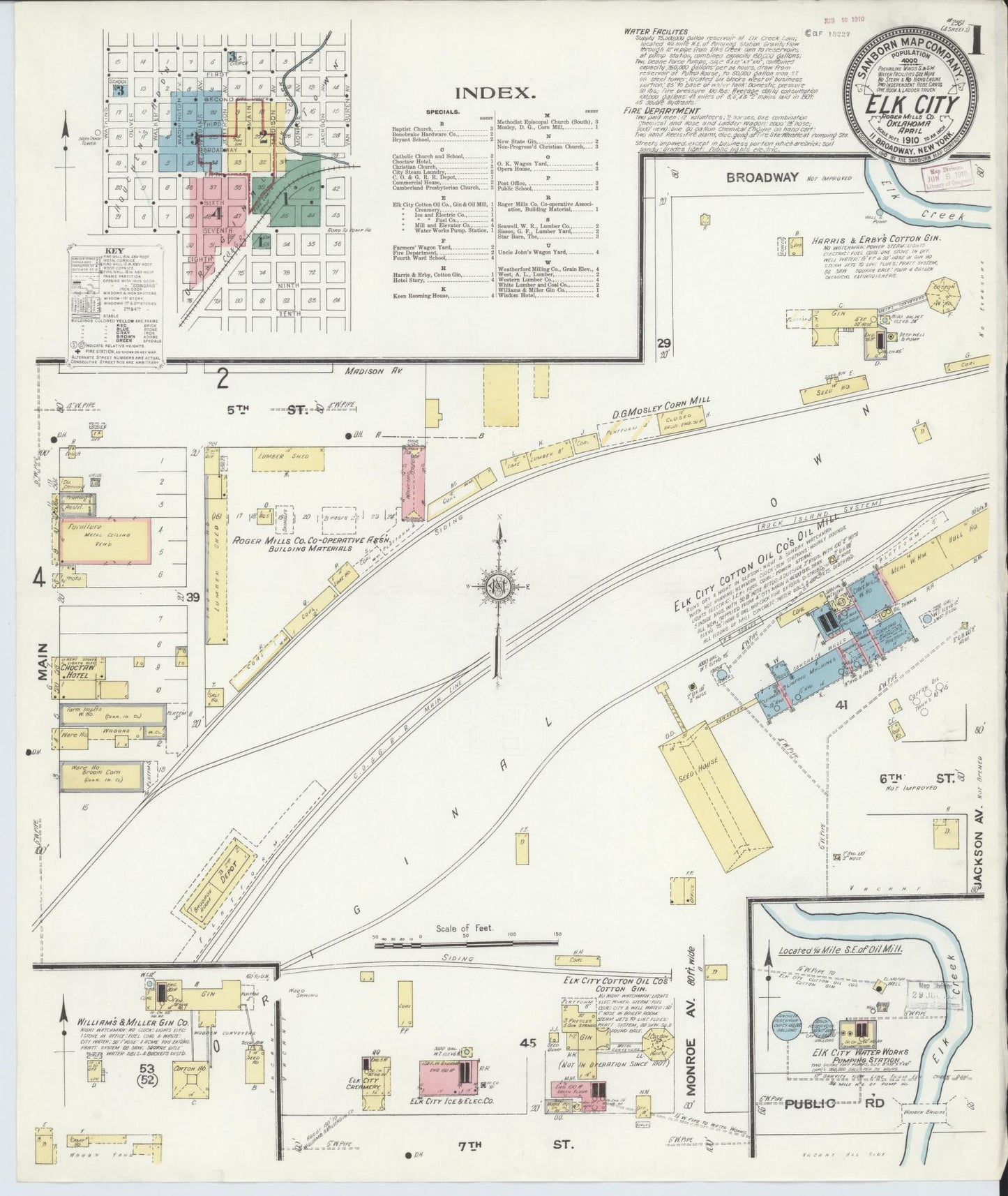 Sanborn Fire Insurance Map from Elk City, Beckham County, Oklahoma (1910), Sheet #0001 - Historic Sanborn Fire Insurance Map Print, vintage old map wall art, antique decor, genealogy gift, Oklahoma Oklahoma map