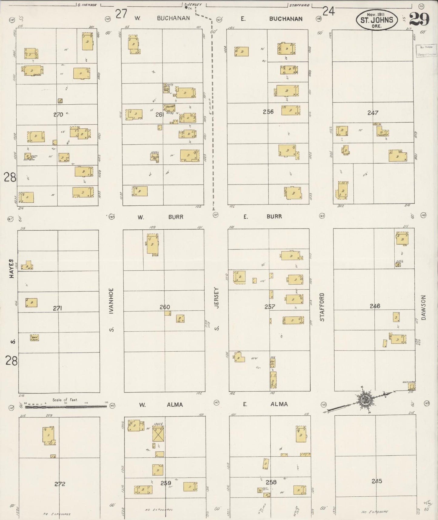 Sanborn Fire Insurance Map from Saint Johns, Multnomah County, Oregon (1911), Sheet #0029 - Complete Map Set gallery image, historic Sanborn map, vintage wall art, Oregon Oregon