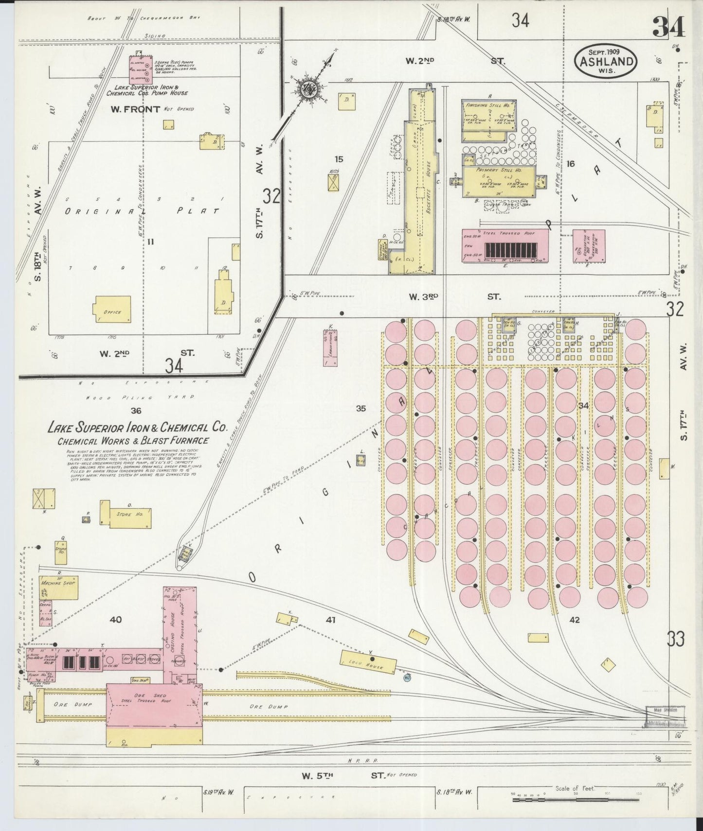Sanborn Fire Insurance Map from Ashland, Ashland County, Wisconsin (1909), Sheet #0034 - Historic Sanborn Fire Insurance Map Print, vintage old map wall art, antique decor, genealogy gift, Wisconsin Wisconsin map