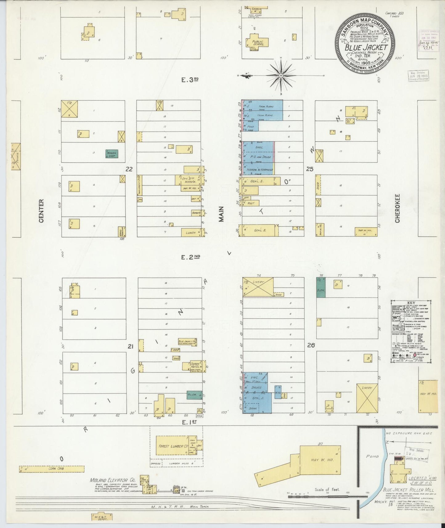 Sanborn Fire Insurance Map from Blue Jacket, Craig County, Oklahoma (1905), Sheet #0001 - Historic Sanborn Fire Insurance Map Print, vintage old map wall art, antique decor, genealogy gift, Oklahoma Oklahoma map