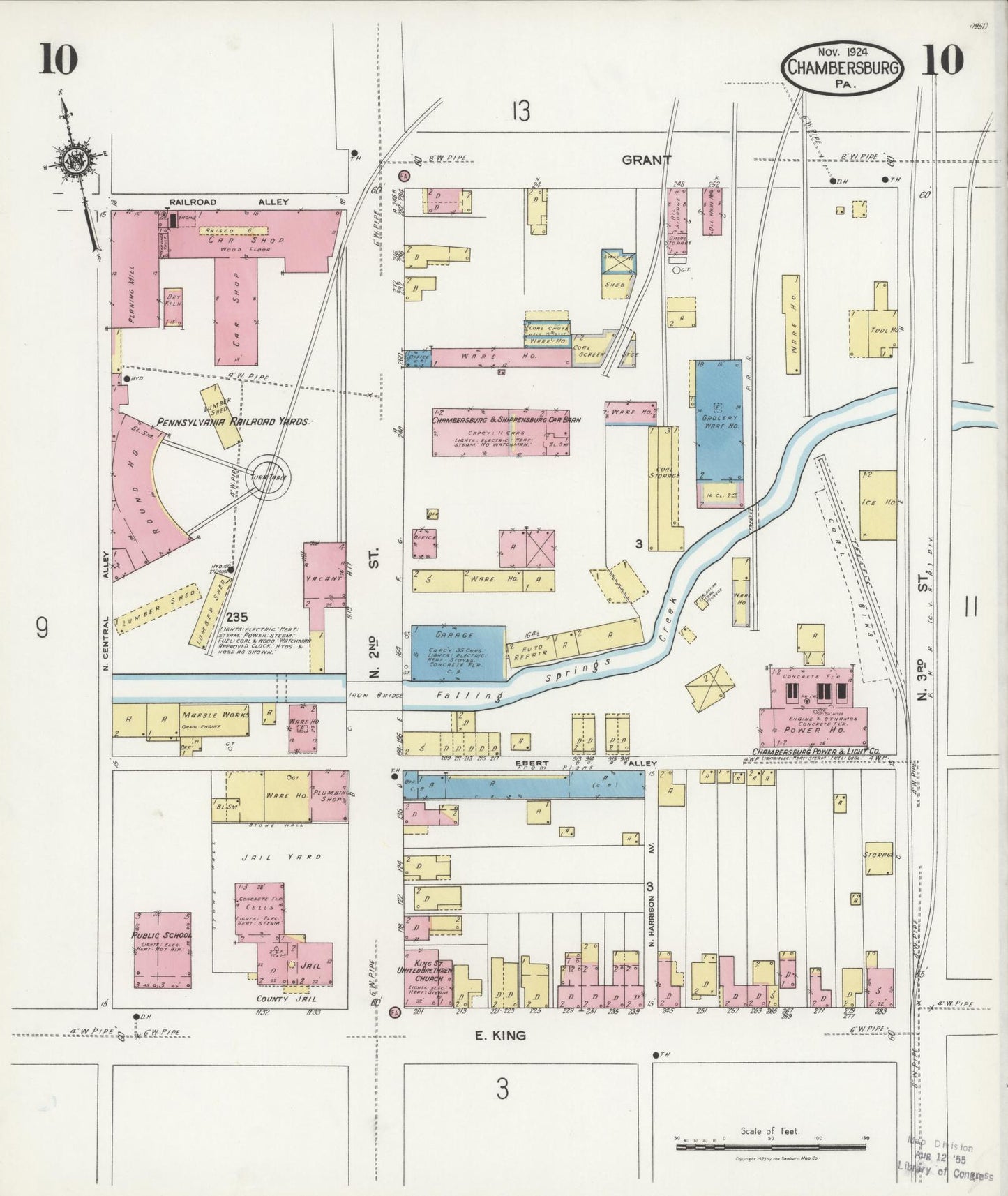 Sanborn Fire Insurance Map from Chambersburg, Franklin County, Pennsylvania (1924), Sheet #0010 - Historic Sanborn Fire Insurance Map Print, vintage old map wall art, antique decor, genealogy gift, Pennsylvania Pennsylvania map