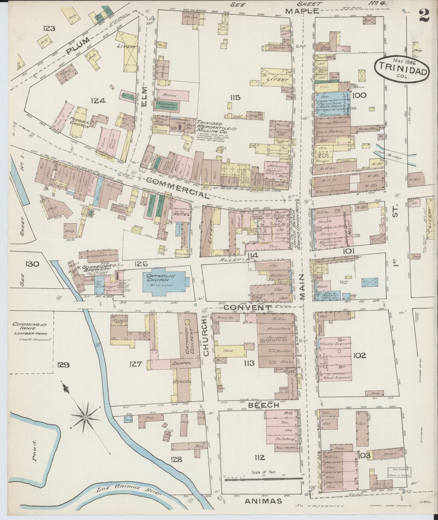 Sanborn Fire Insurance Map from Trinidad, Las Animas County, Colorado (1886), Sheet #0002 - Historic Sanborn Fire Insurance Map Print, vintage old map wall art, antique decor, genealogy gift, Colorado Colorado map