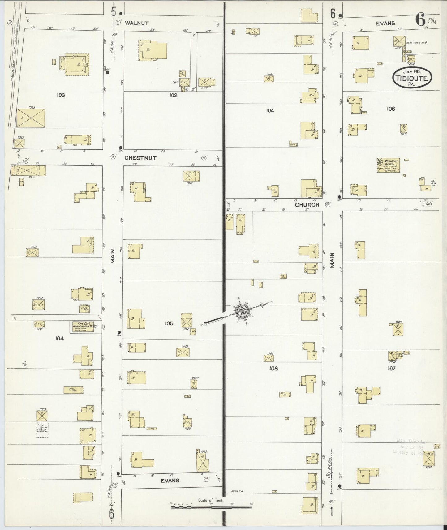 Sanborn Fire Insurance Map from Tidioute, Warren County, Pennsylvania (1912), Sheet #0006 - Complete Map Set gallery image, historic Sanborn map, vintage wall art, Pennsylvania Pennsylvania