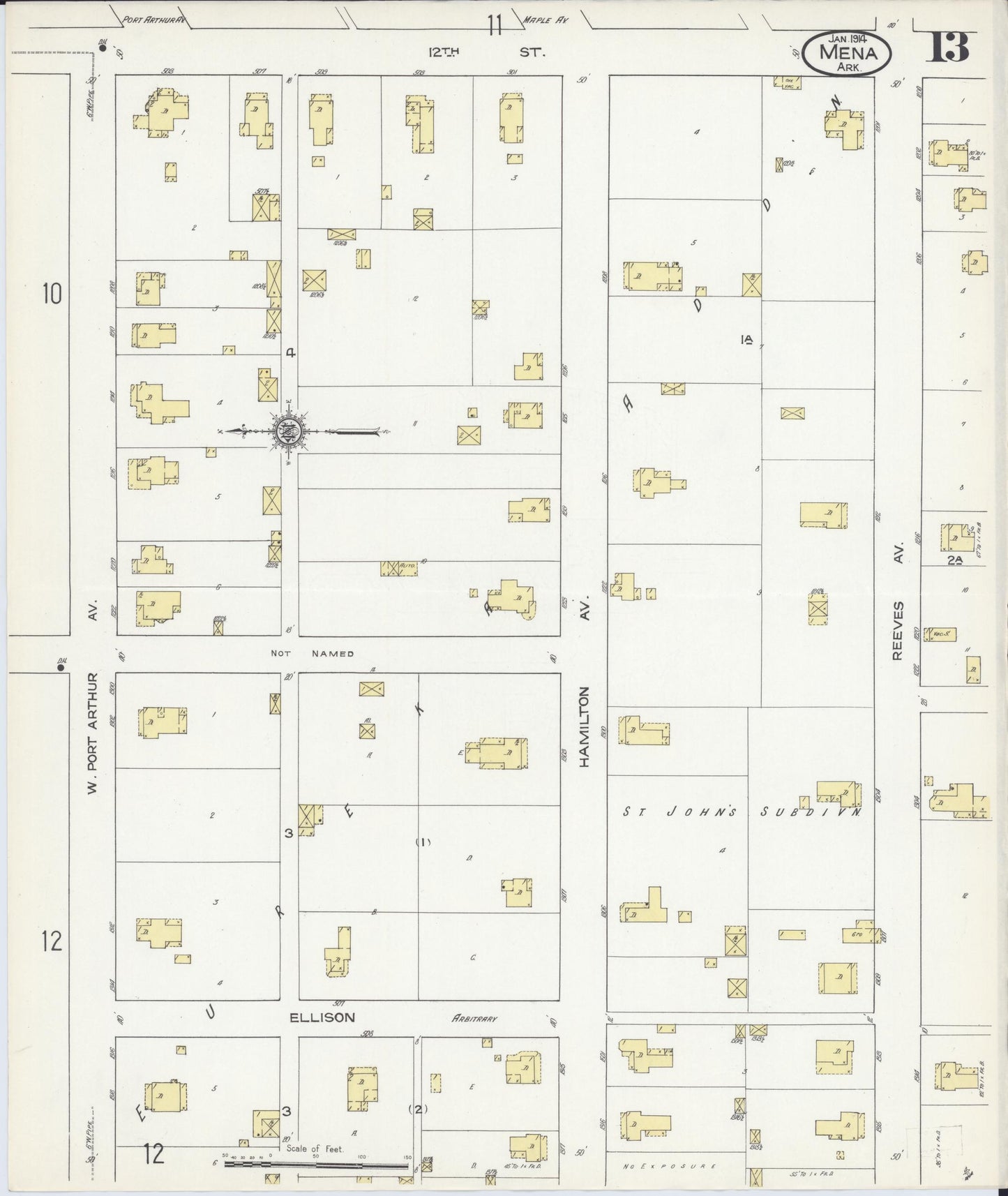 Sanborn Fire Insurance Map from Mena, Polk County, Arkansas (1914), Sheet #0013 - Historic Sanborn Fire Insurance Map Print, vintage old map wall art, antique decor, genealogy gift, Arkansas Arkansas map