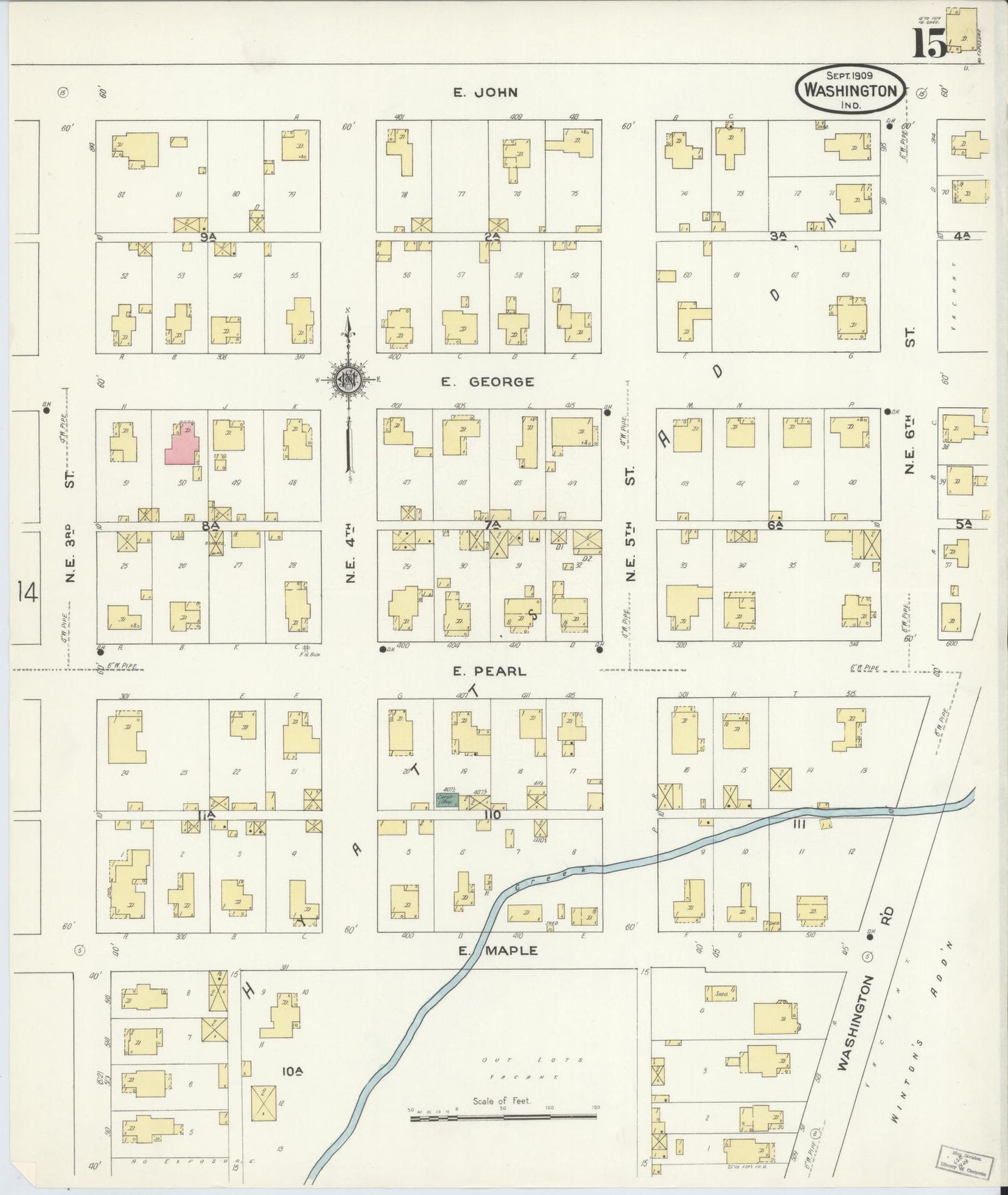 Sanborn Fire Insurance Map from Washington, Daviess County, Indiana (1909), Sheet #0015 - Historic Sanborn Fire Insurance Map Print, vintage old map wall art, antique decor, genealogy gift, Washington Washington map