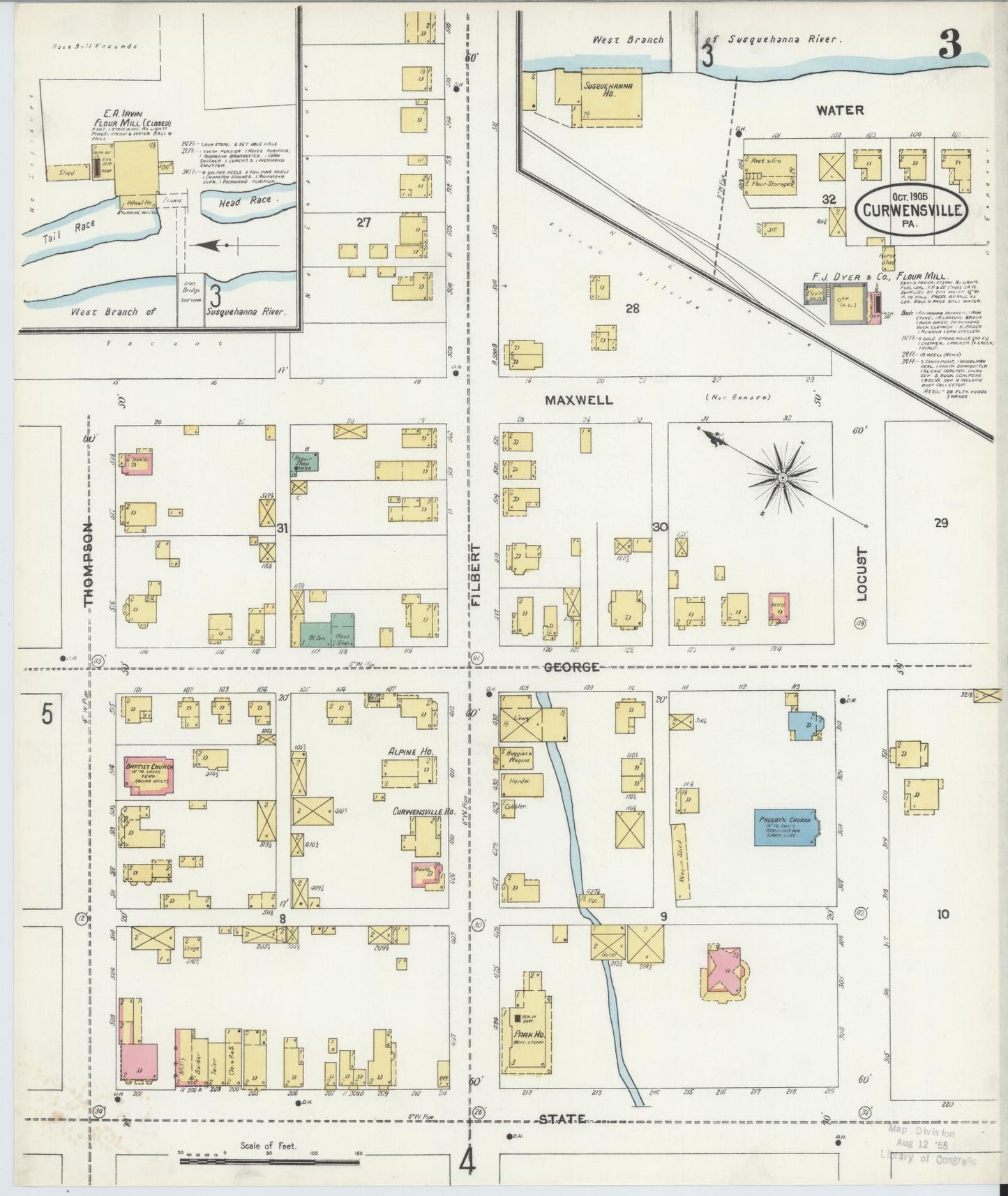 Sanborn Fire Insurance Map from Curwensville, Clearfield County, Pennsylvania (1905), Sheet #0003 - Historic Sanborn Fire Insurance Map Print, vintage old map wall art, antique decor, genealogy gift, Pennsylvania Pennsylvania map