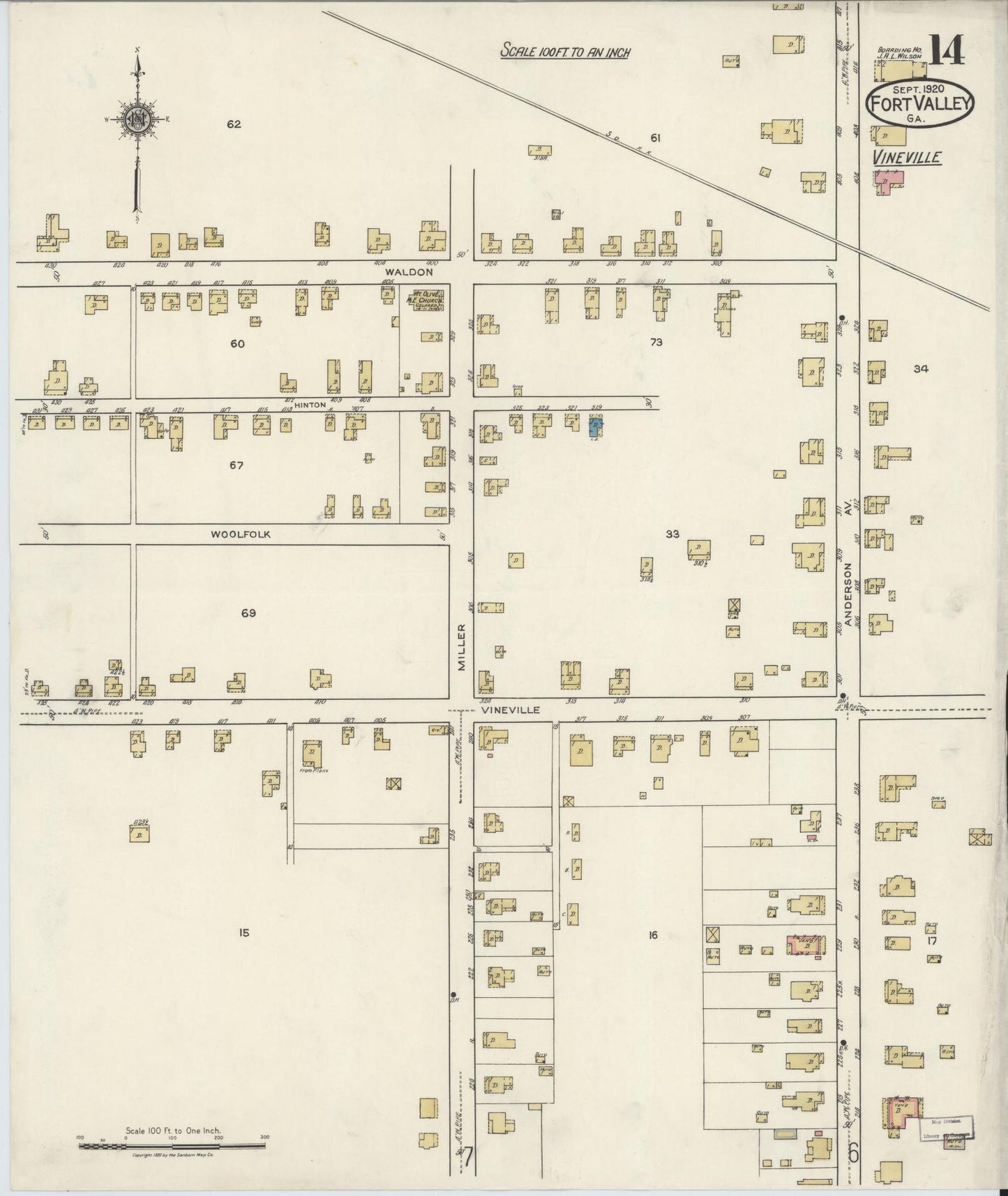 Sanborn Fire Insurance Map from Fort Valley, Peach County, Georgia (1920), Sheet #0014 - Complete Map Set gallery image, historic Sanborn map, vintage wall art, Georgia Georgia