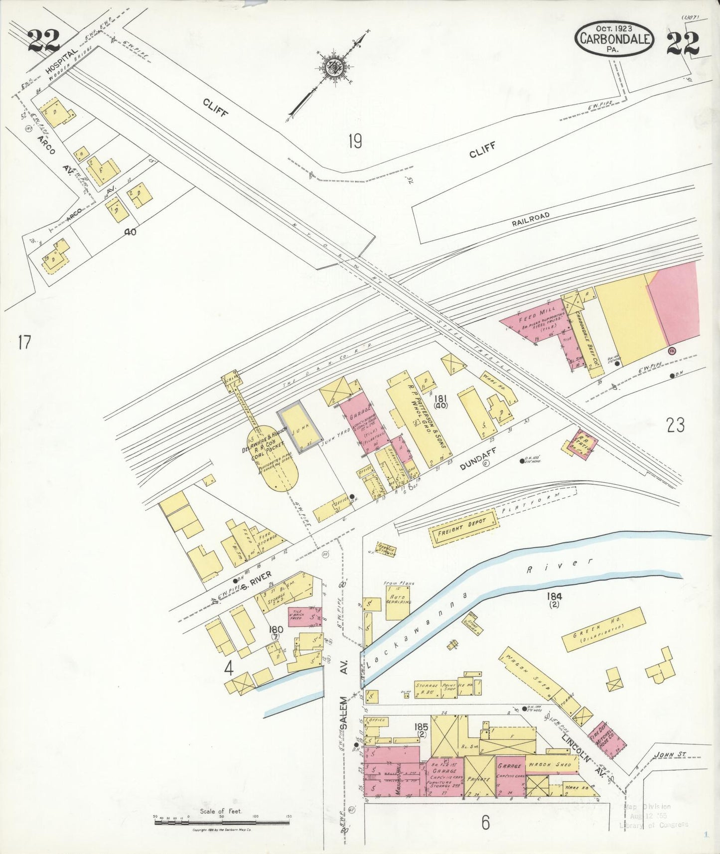 Sanborn Fire Insurance Map from Carbondale, Lackawanna County, Pennsylvania (1923), Sheet #0022 - Historic Sanborn Fire Insurance Map Print, vintage old map wall art, antique decor, genealogy gift, Pennsylvania Pennsylvania map
