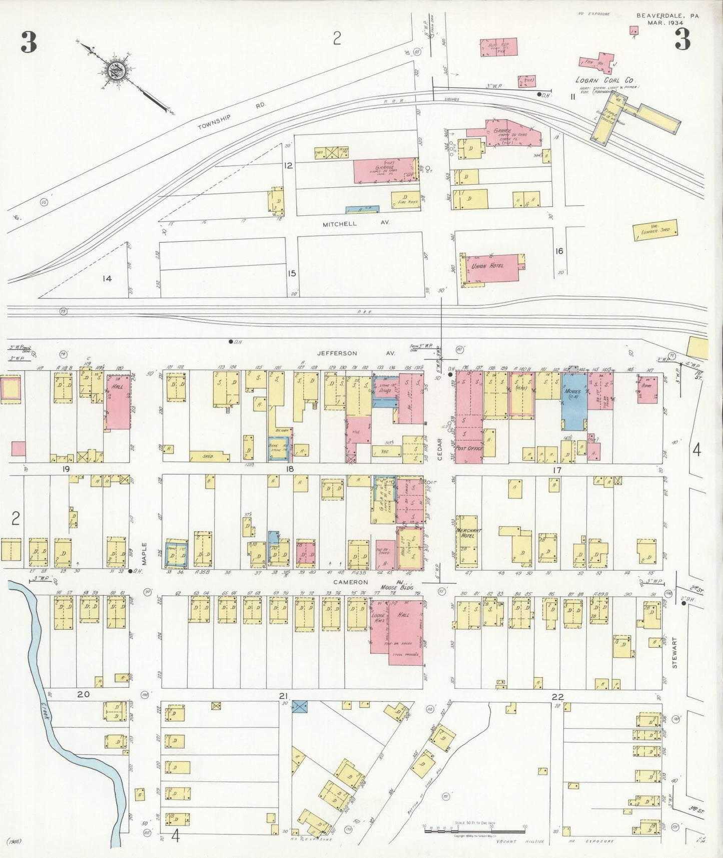 Sanborn Fire Insurance Map from Beaverdale, Cambria County, Pennsylvania (1934), Sheet #0003 - Historic Sanborn Fire Insurance Map Print, vintage old map wall art, antique decor, genealogy gift, Pennsylvania Pennsylvania map