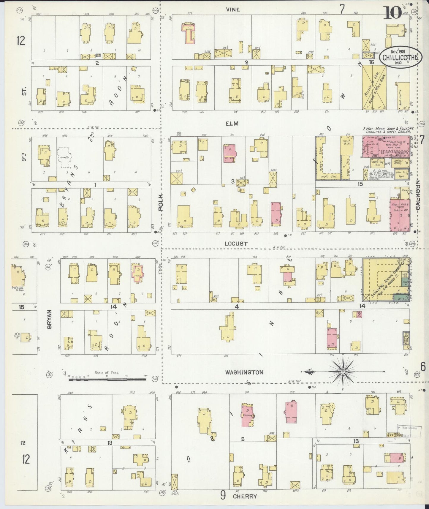 Sanborn Fire Insurance Map from Chillicothe, Livingston County, Missouri (1901), Sheet #0010 - Historic Sanborn Fire Insurance Map Print, vintage old map wall art, antique decor, genealogy gift, Missouri Missouri map