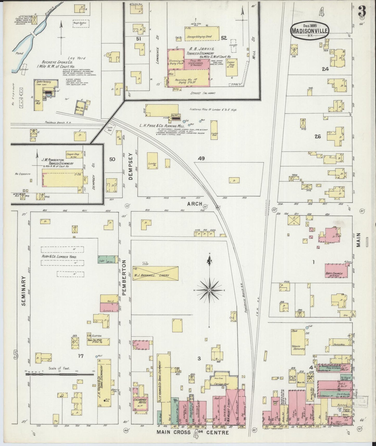 Sanborn Fire Insurance Map from Madisonville, Hopkins County, Kentucky (1895), Sheet #0003 - Historic Sanborn Fire Insurance Map Print, vintage old map wall art, antique decor, genealogy gift, Kentucky Kentucky map