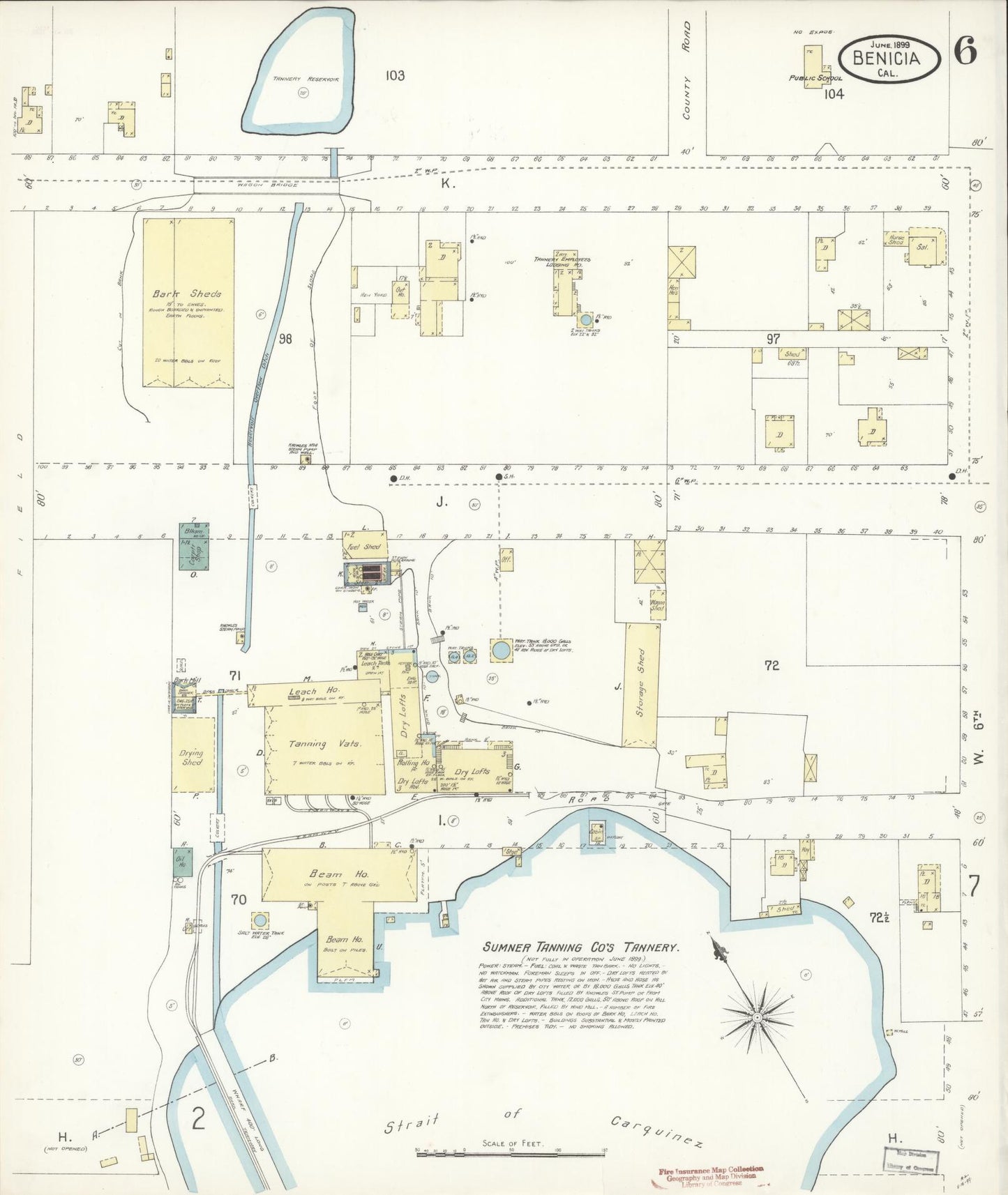Sanborn Fire Insurance Map from Benicia, Solano County, California (1899), Sheet #0006 - Historic Sanborn Fire Insurance Map Print, vintage old map wall art, antique decor, genealogy gift, California California map