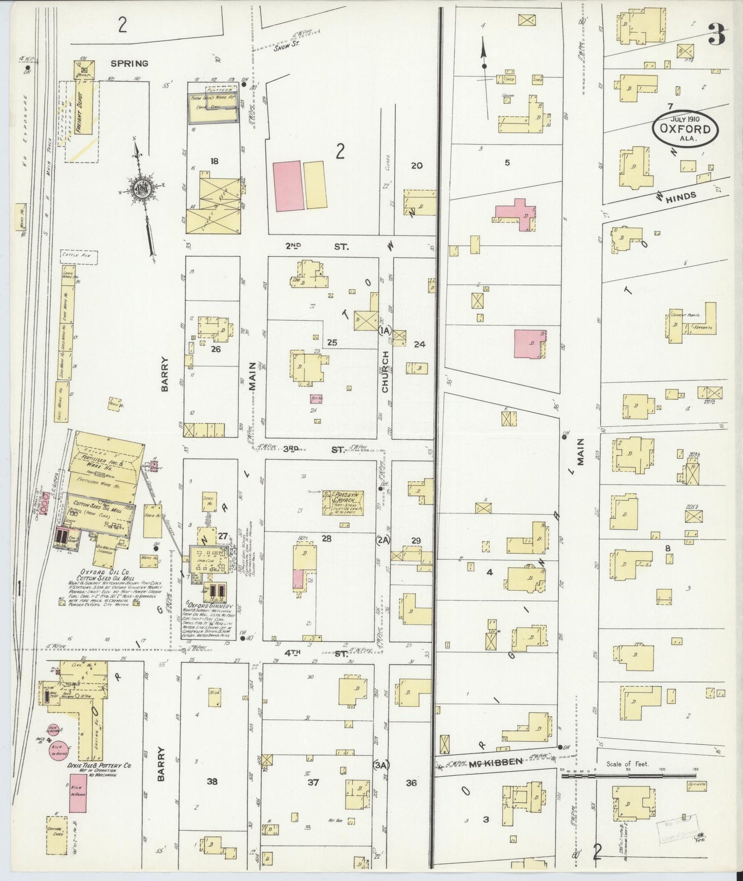 Sanborn Fire Insurance Map from Oxford, Calhoun County, Alabama (1910), Sheet #0003 - Complete Map Set gallery image, historic Sanborn map, vintage wall art, Alabama Alabama