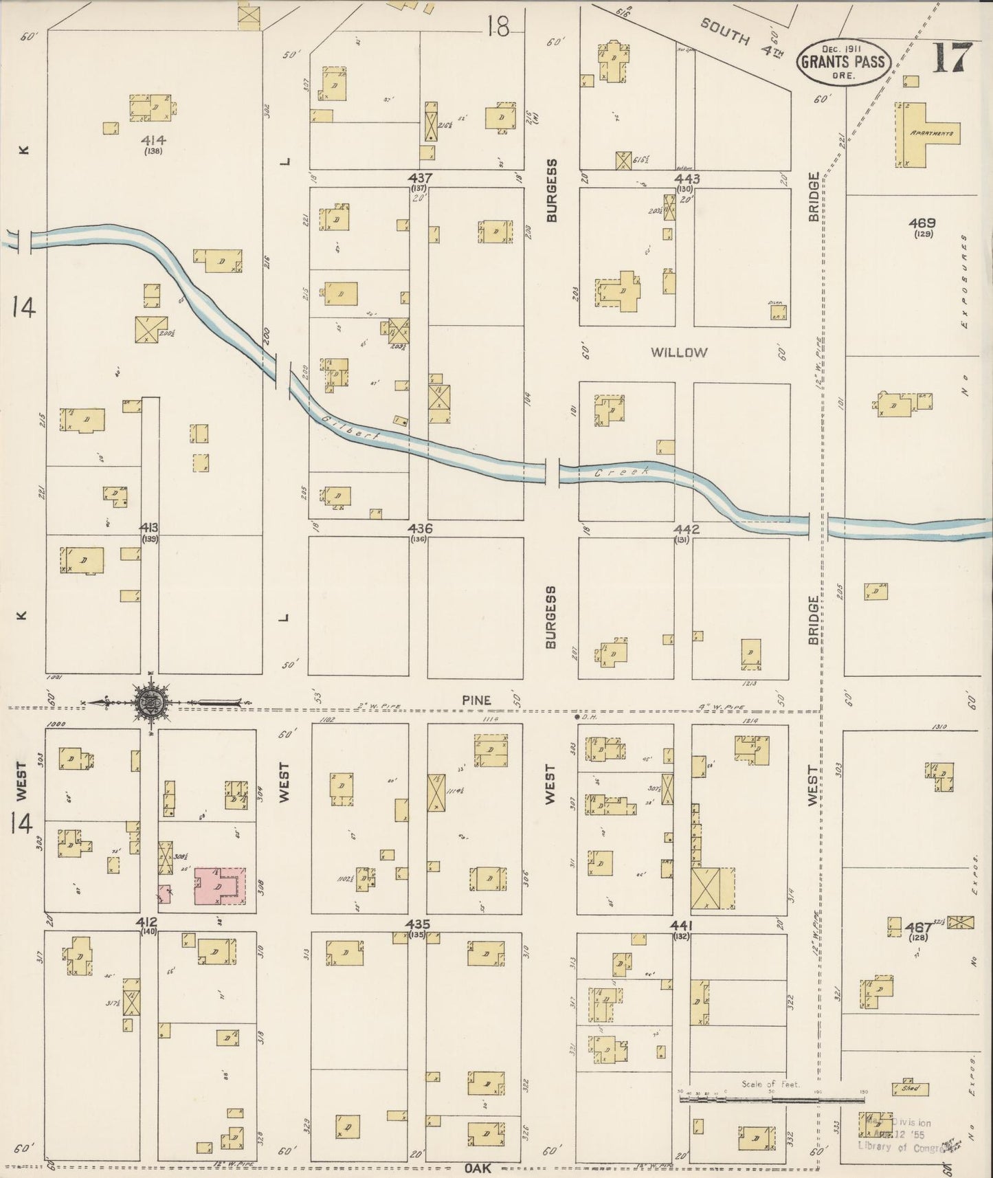 Sanborn Fire Insurance Map from Grants Pass, Josephine County, Oregon (1911), Sheet #0017 - Historic Sanborn Fire Insurance Map Print, vintage old map wall art, antique decor, genealogy gift, Oregon Oregon map