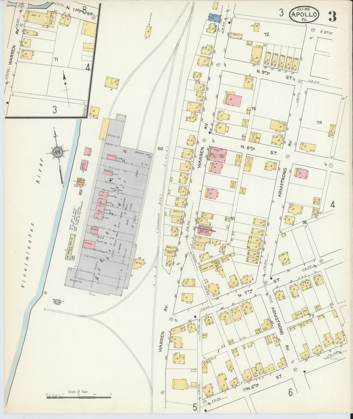 Sanborn Fire Insurance Map from Apollo, Armstrong County, Pennsylvania (1915), Sheet #0003 - Historic Sanborn Fire Insurance Map Print, vintage old map wall art, antique decor, genealogy gift, Pennsylvania Pennsylvania map