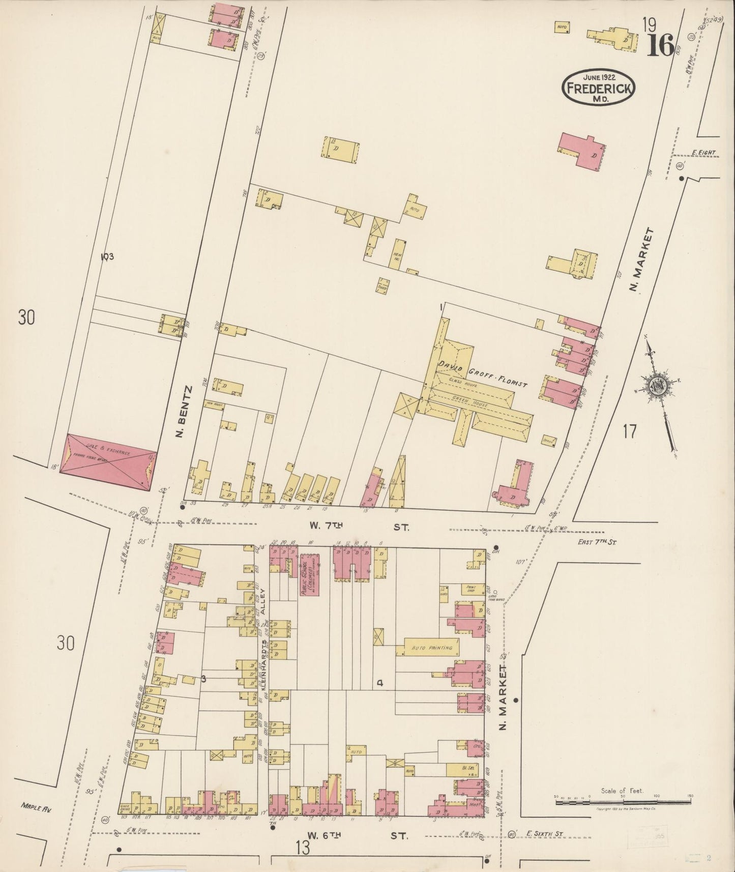 Sanborn Fire Insurance Map from Frederick, Frederick County, Maryland (1922), Sheet #0016 - Historic Sanborn Fire Insurance Map Print, vintage old map wall art