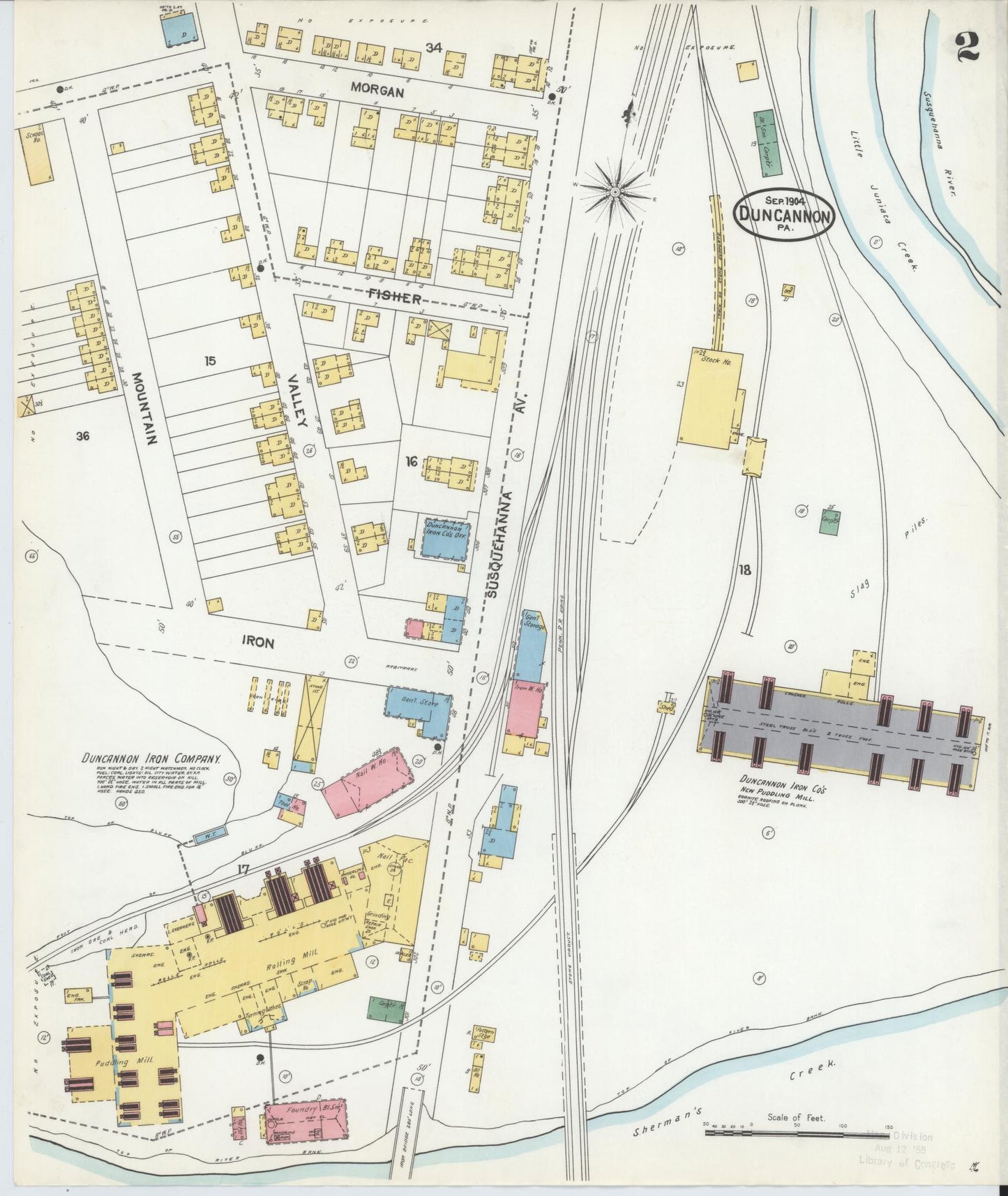 Sanborn Fire Insurance Map from Duncannon, Perry County, Pennsylvania (1904), Sheet #0002 - Historic Sanborn Fire Insurance Map Print, vintage old map wall art, antique decor, genealogy gift, Pennsylvania Pennsylvania map