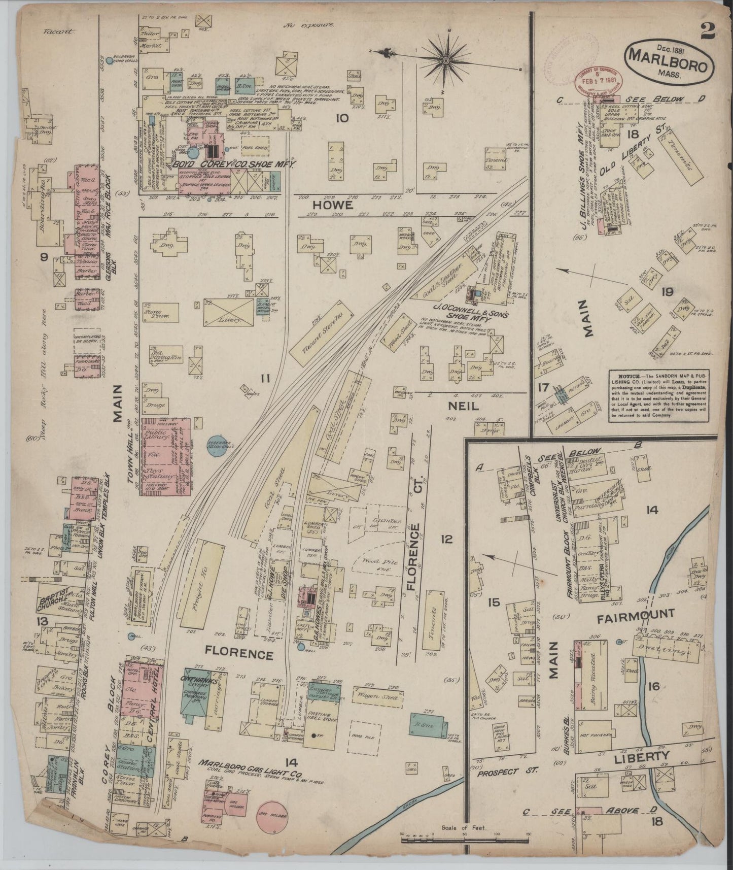 Sanborn Fire Insurance Map from Marlborough, Middlesex County, Massachusetts (1881), Sheet #0002 - Historic Sanborn Fire Insurance Map Print, vintage old map wall art, antique decor, genealogy gift, Massachusetts Massachusetts map