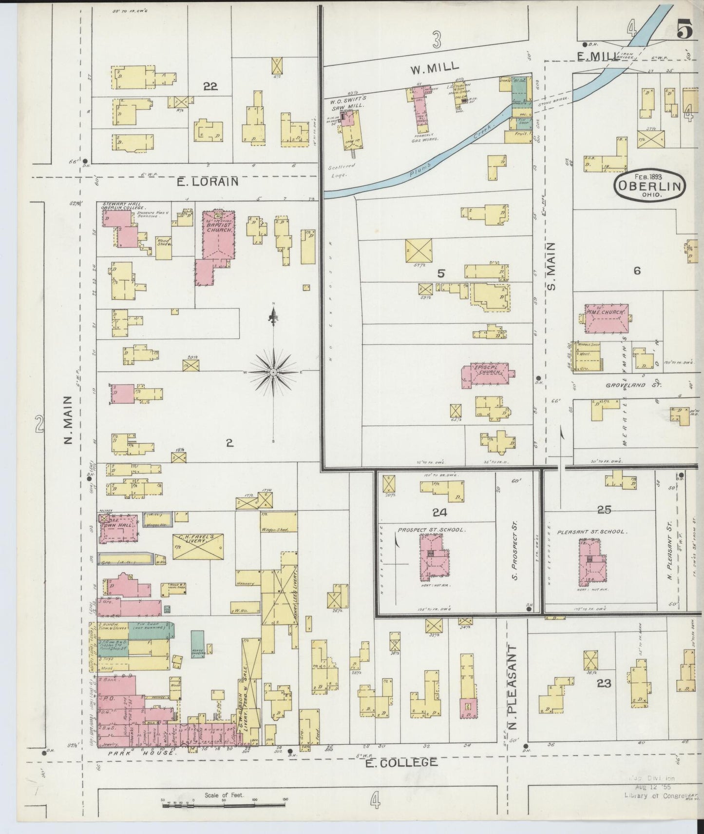 Sanborn Fire Insurance Map from Oberlin, Lorain County, Ohio (1893), Sheet #0005 - Complete Map Set gallery image, historic Sanborn map, vintage wall art, Ohio Ohio