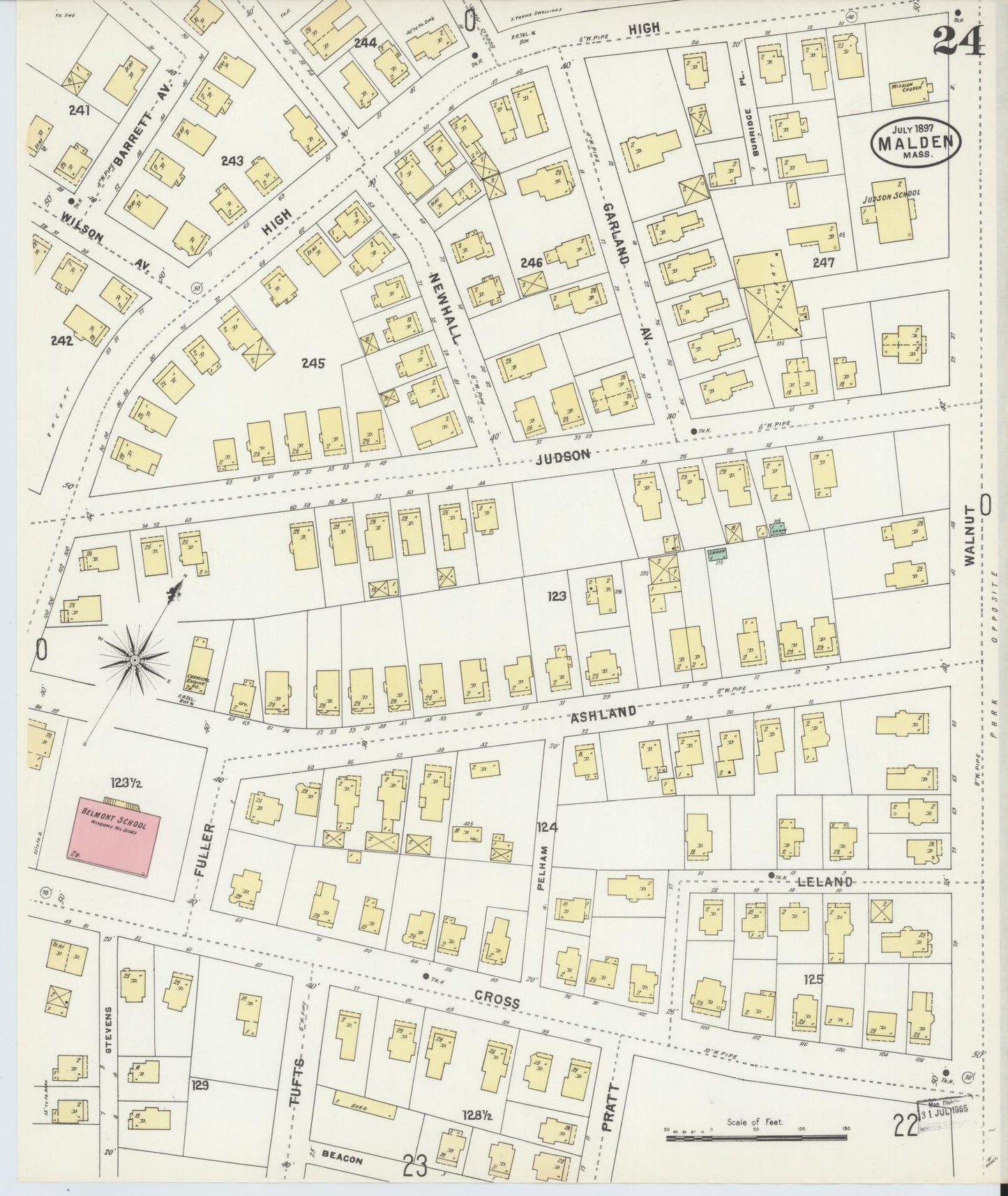 Sanborn Fire Insurance Map from Malden, Middlesex County, Massachusetts (1897), Sheet #0024 - Historic Sanborn Fire Insurance Map Print, vintage old map wall art, antique decor, genealogy gift, Massachusetts Massachusetts map