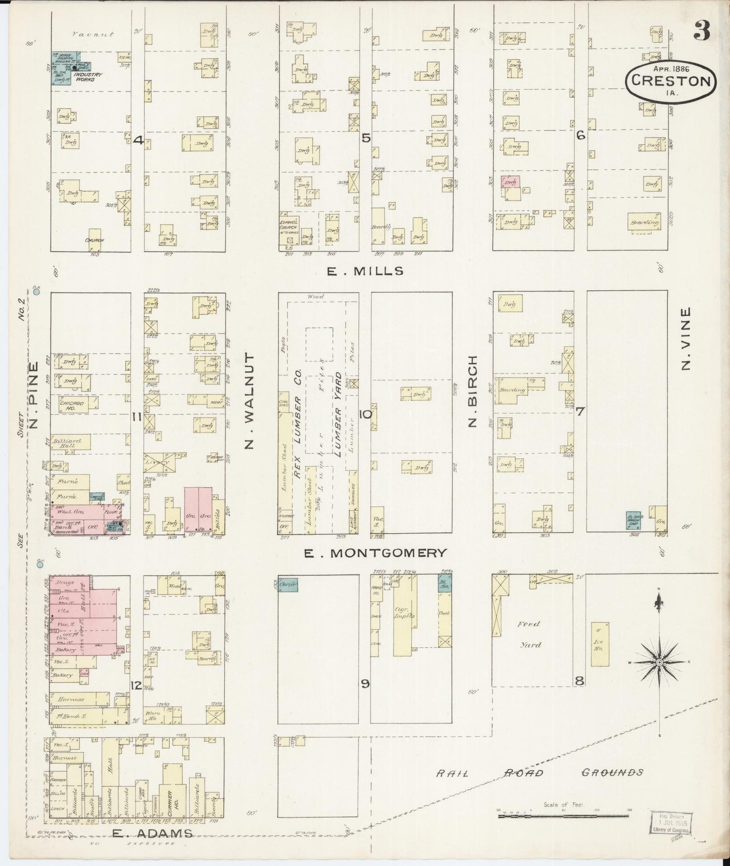 Sanborn Fire Insurance Map from Creston, Union County, Iowa (1886), Sheet #0003 - Historic Sanborn Fire Insurance Map Print, vintage old map wall art