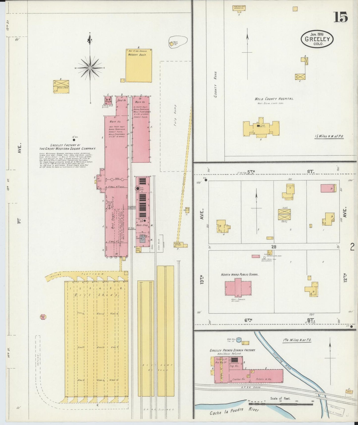 Sanborn Fire Insurance Map from Greeley, Weld County, Colorado (1906), Sheet #0015 - Complete Map Set gallery image, historic Sanborn map, vintage wall art, Colorado Colorado